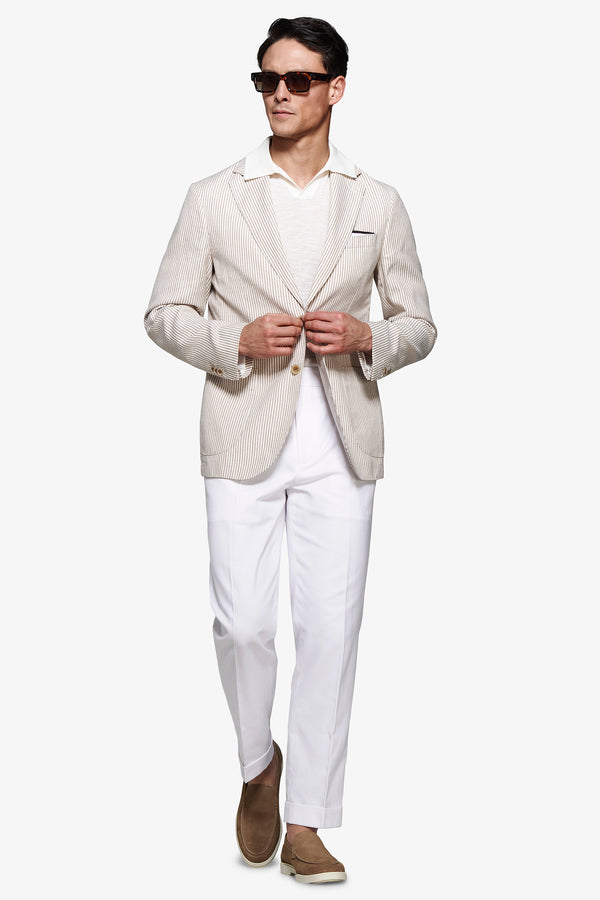 Taupe linen blend striped blazer