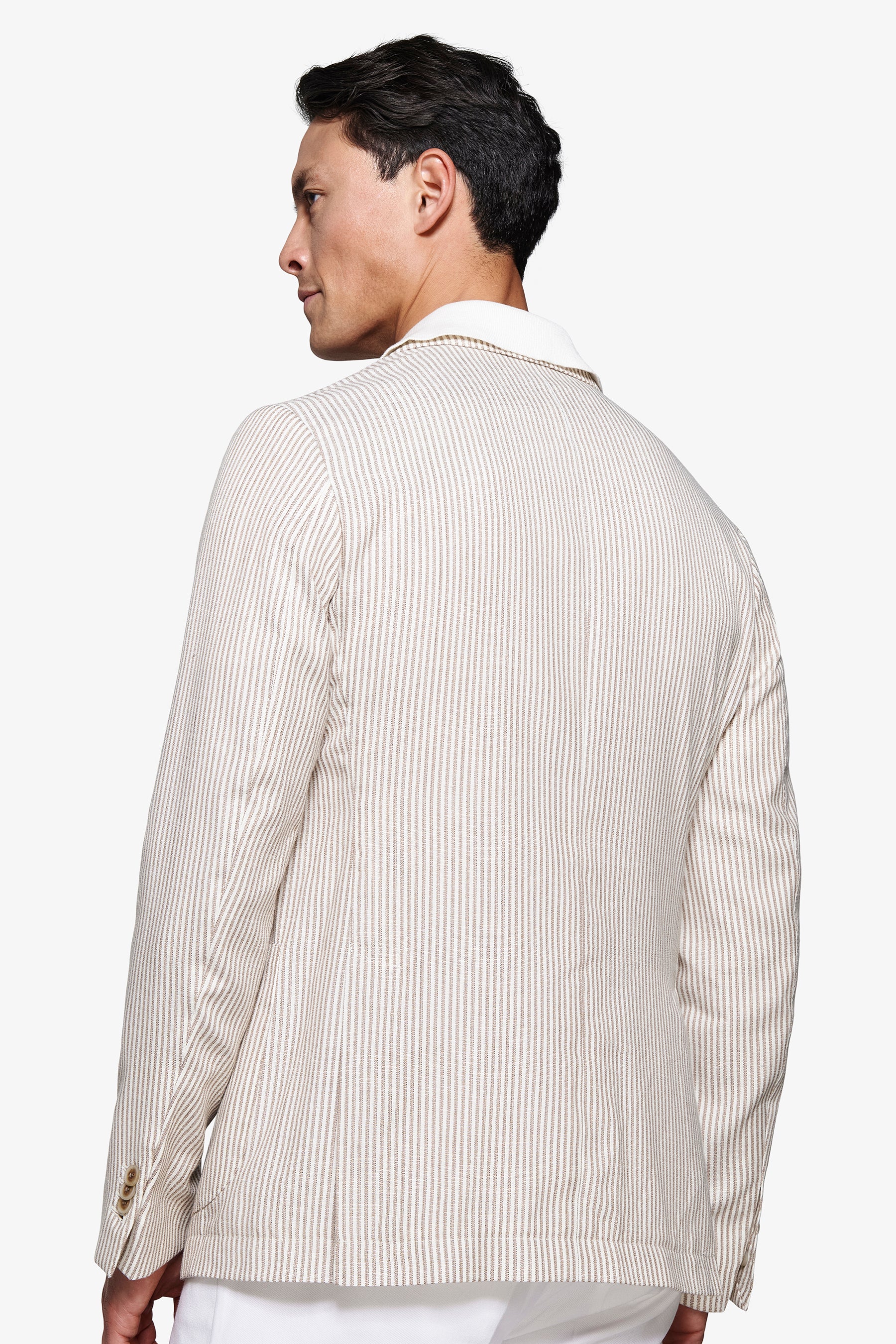 Giacca misto lino a righe tortora