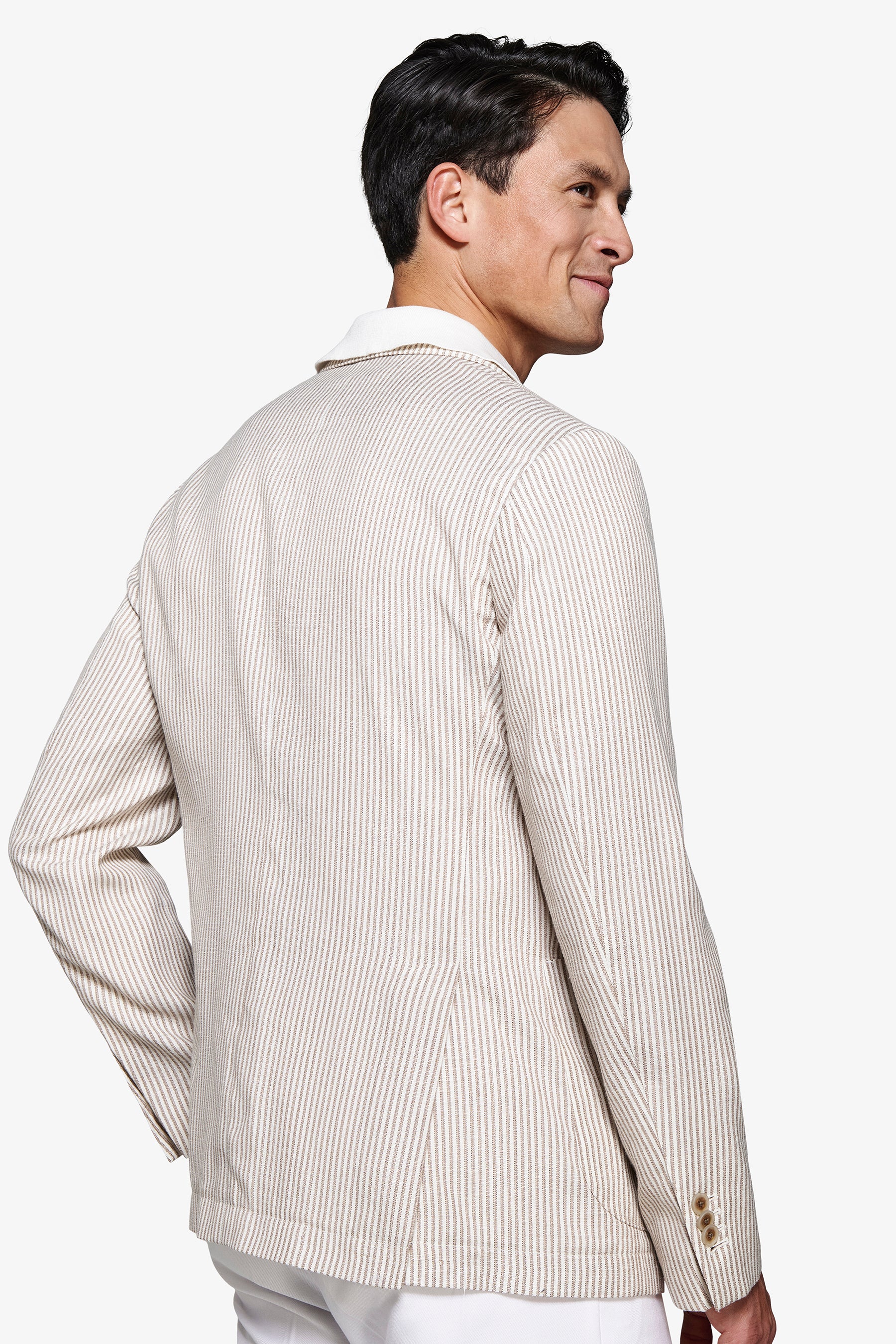 Giacca misto lino a righe tortora