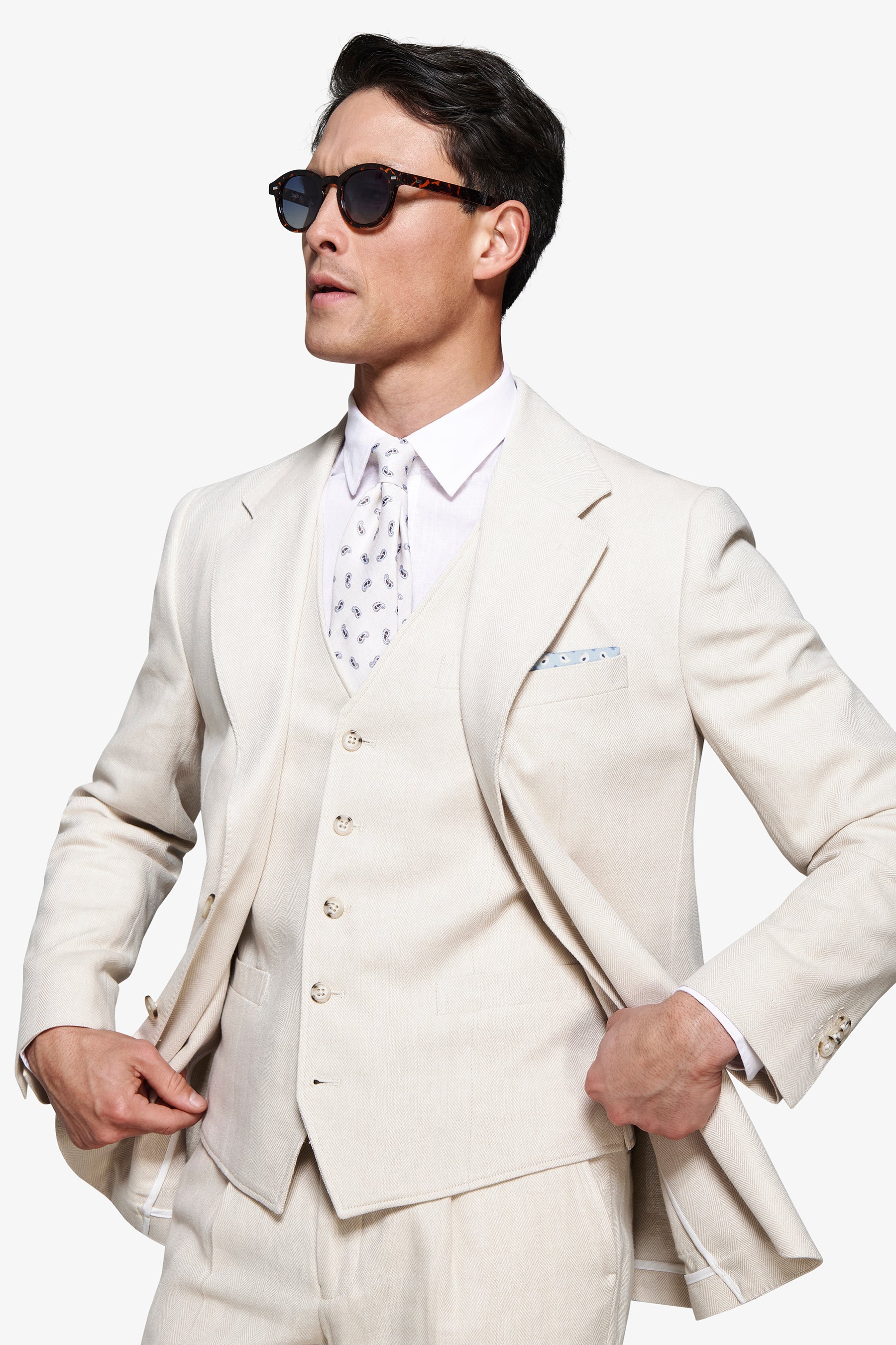 Giacca misto lino Herringbone sabbia