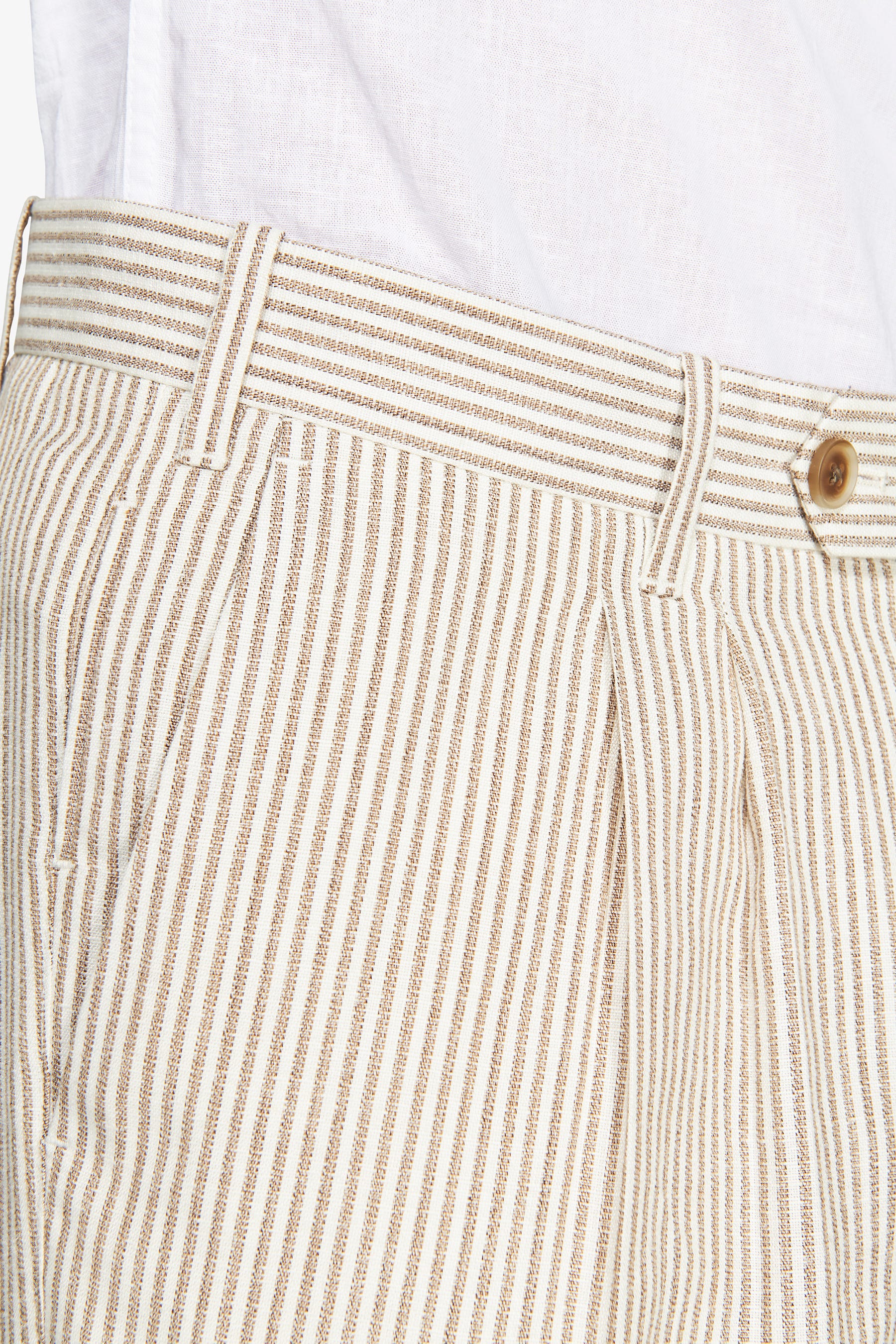 Taupe striped linen blend bermuda shorts