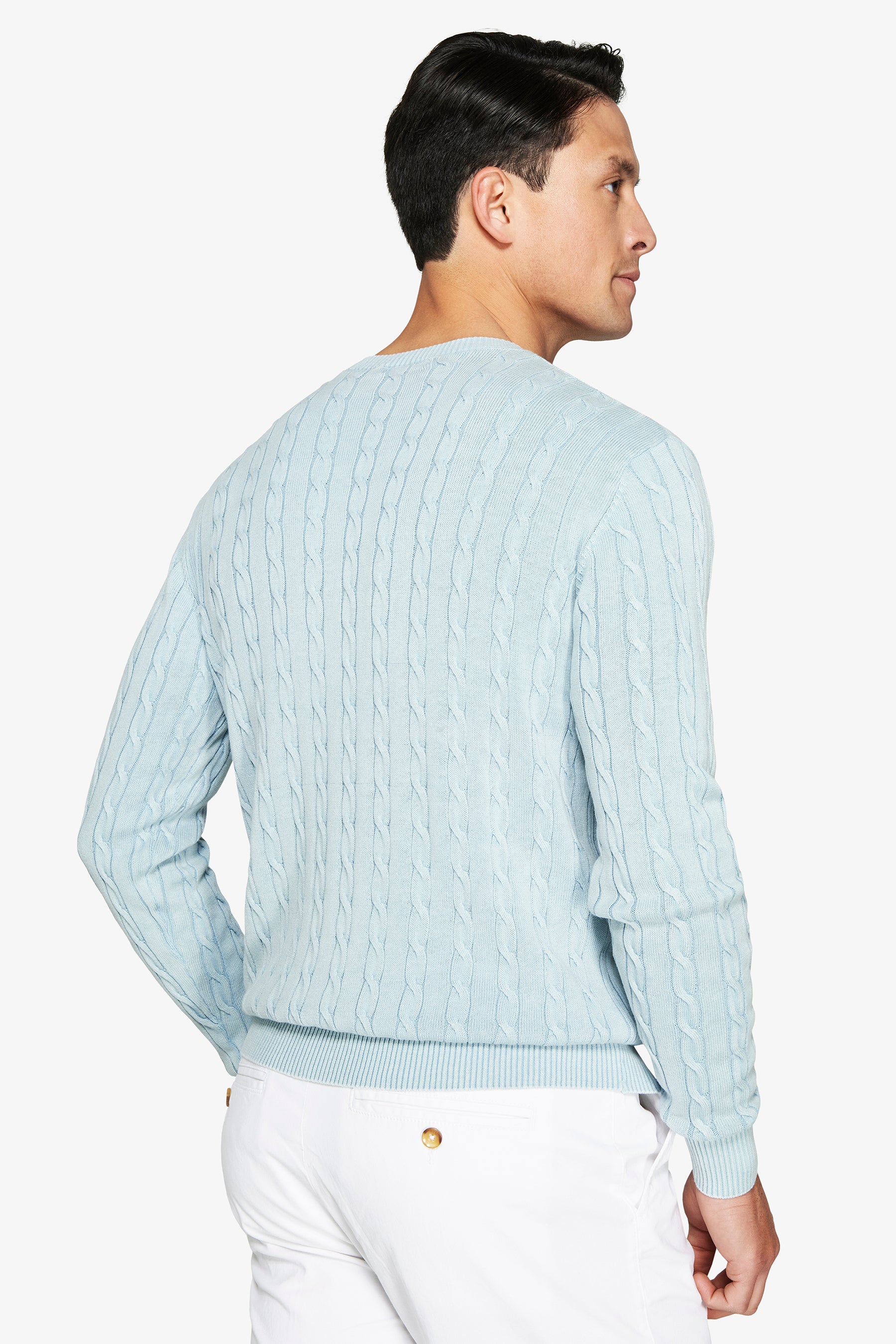 Maglia girocollo treccia costa piatta celeste-Dan John