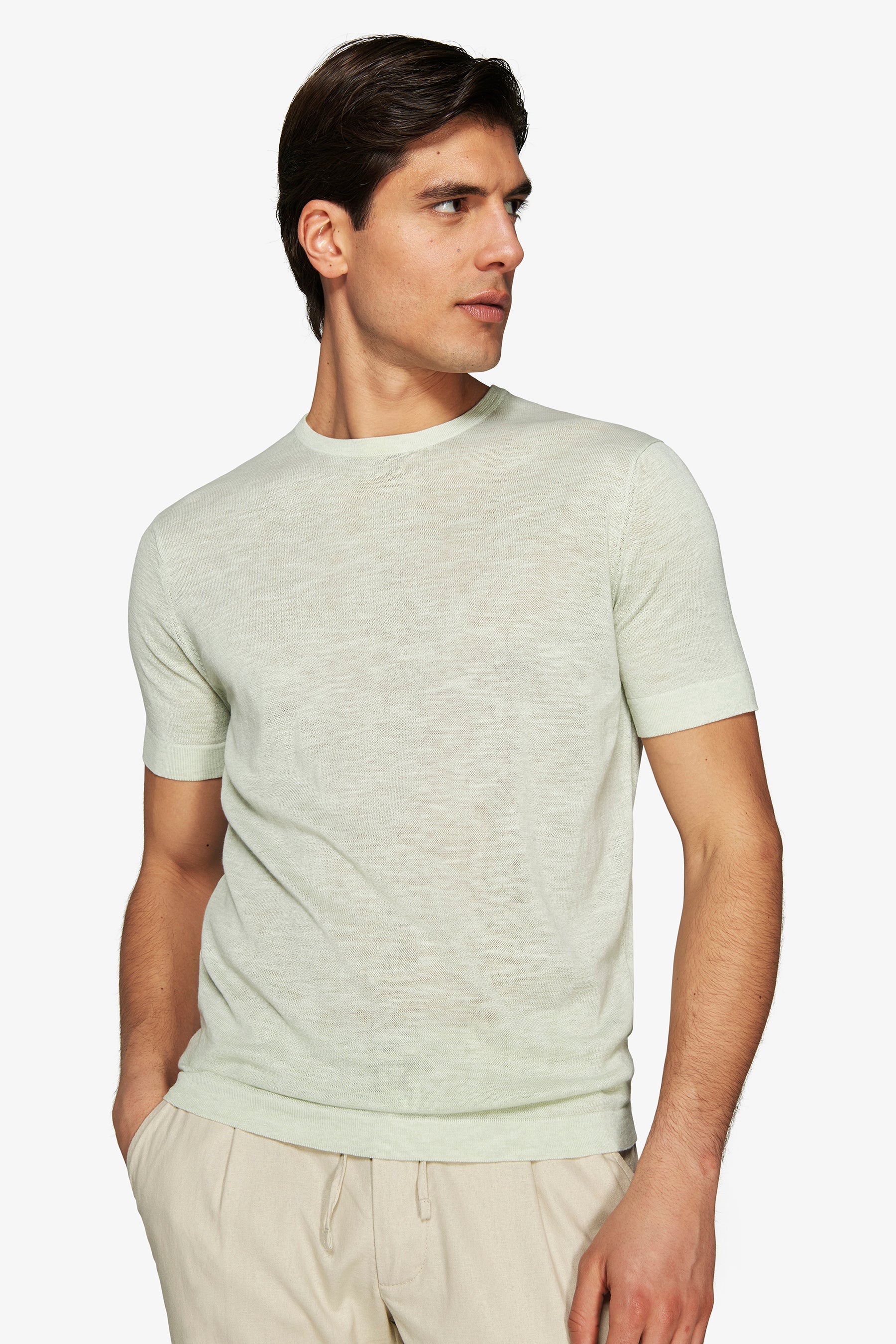 Maglia misto lino girocollo salvia