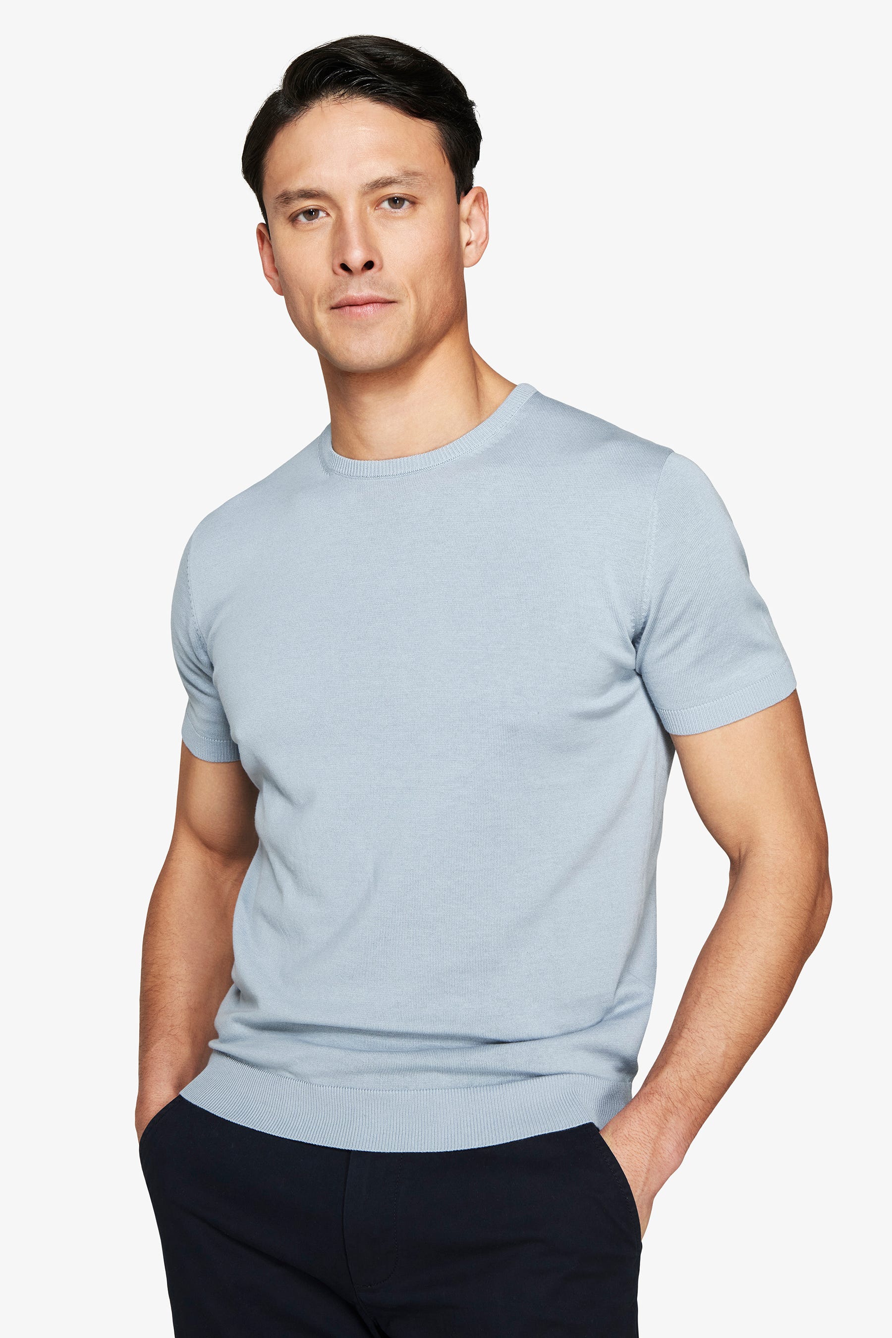 T-shirt in maglia basic in cotone celeste-Dan John
