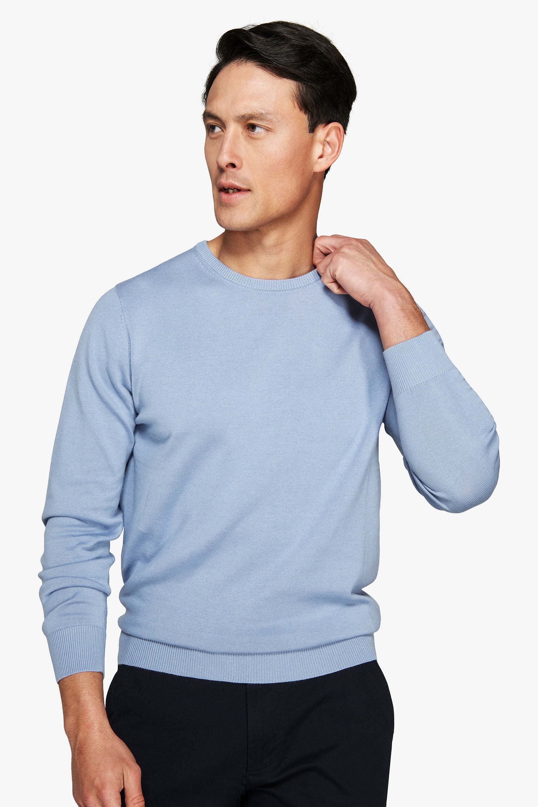 Jersey de cuello redondo básico azul claro