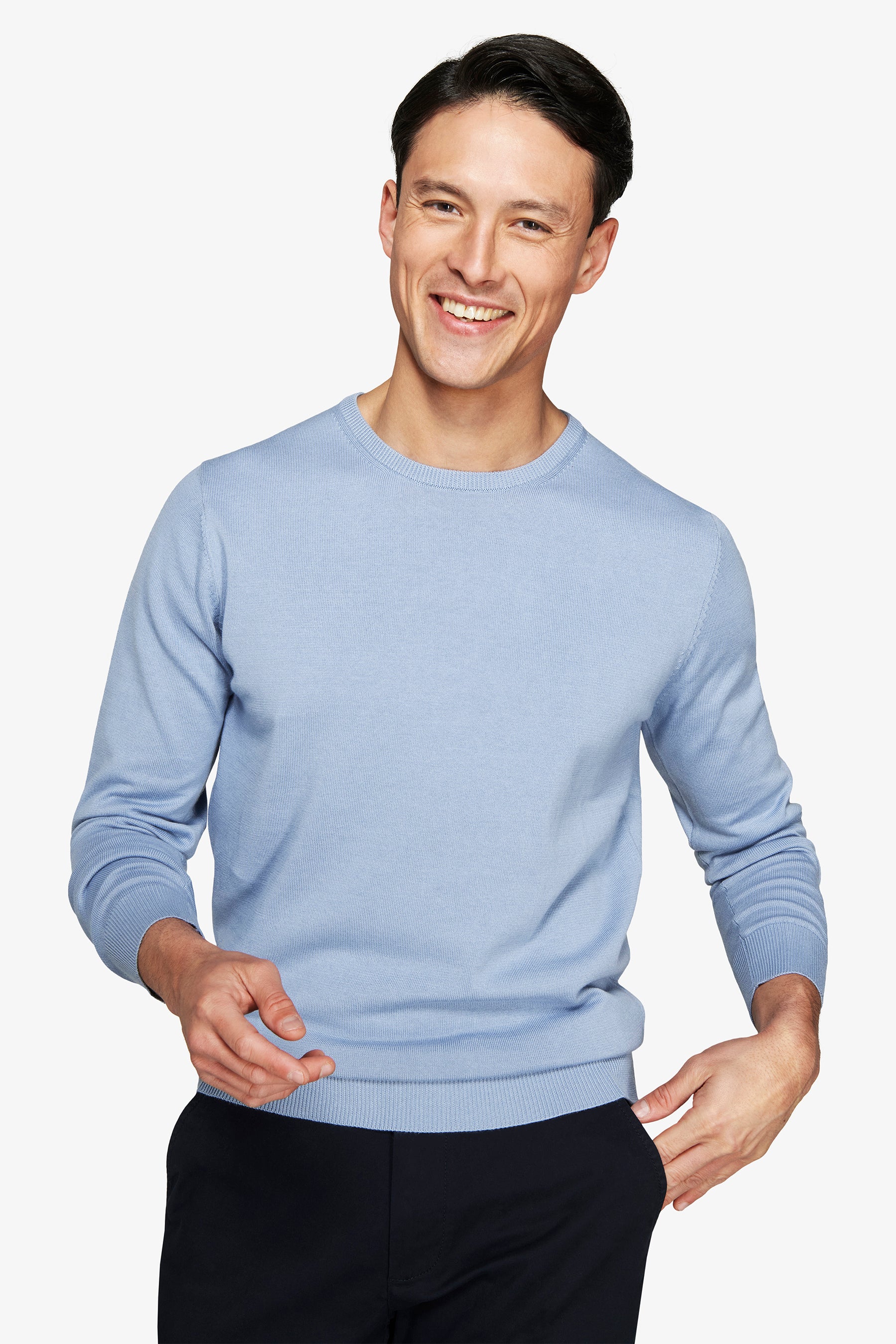 Jersey de cuello redondo básico azul claro