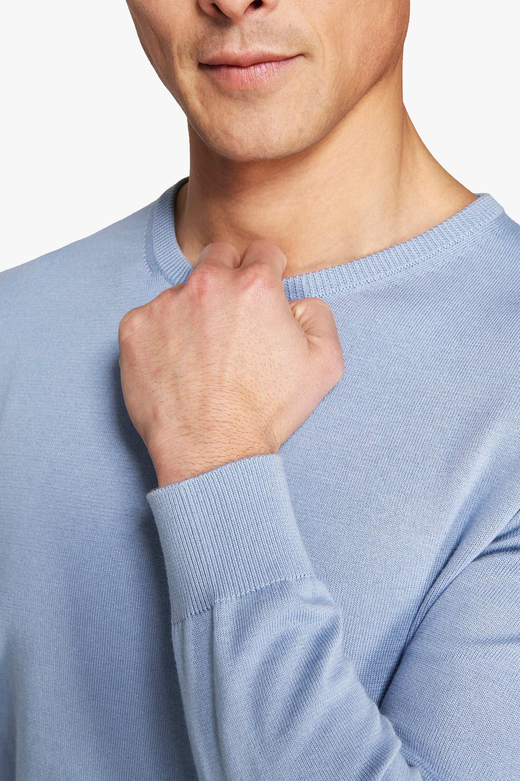 Jersey de cuello redondo básico azul claro