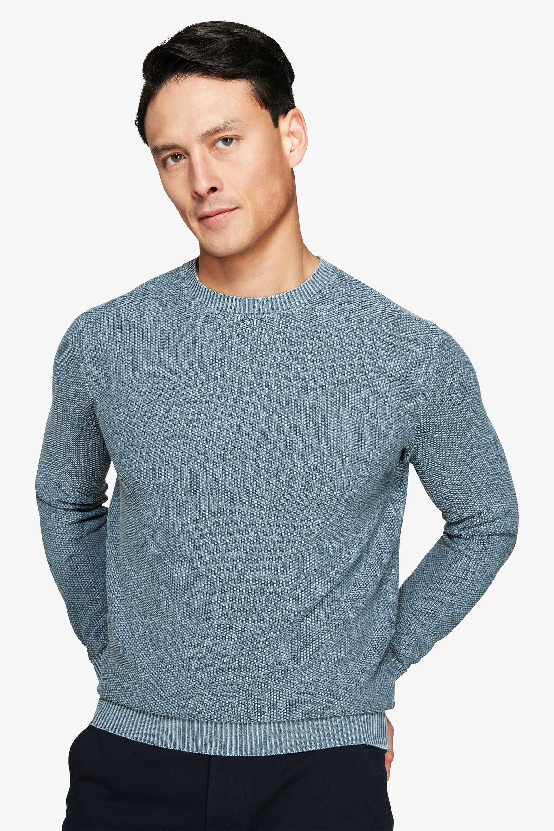 Rundhalspullover mit Reiskornmuster in Avion Blau
