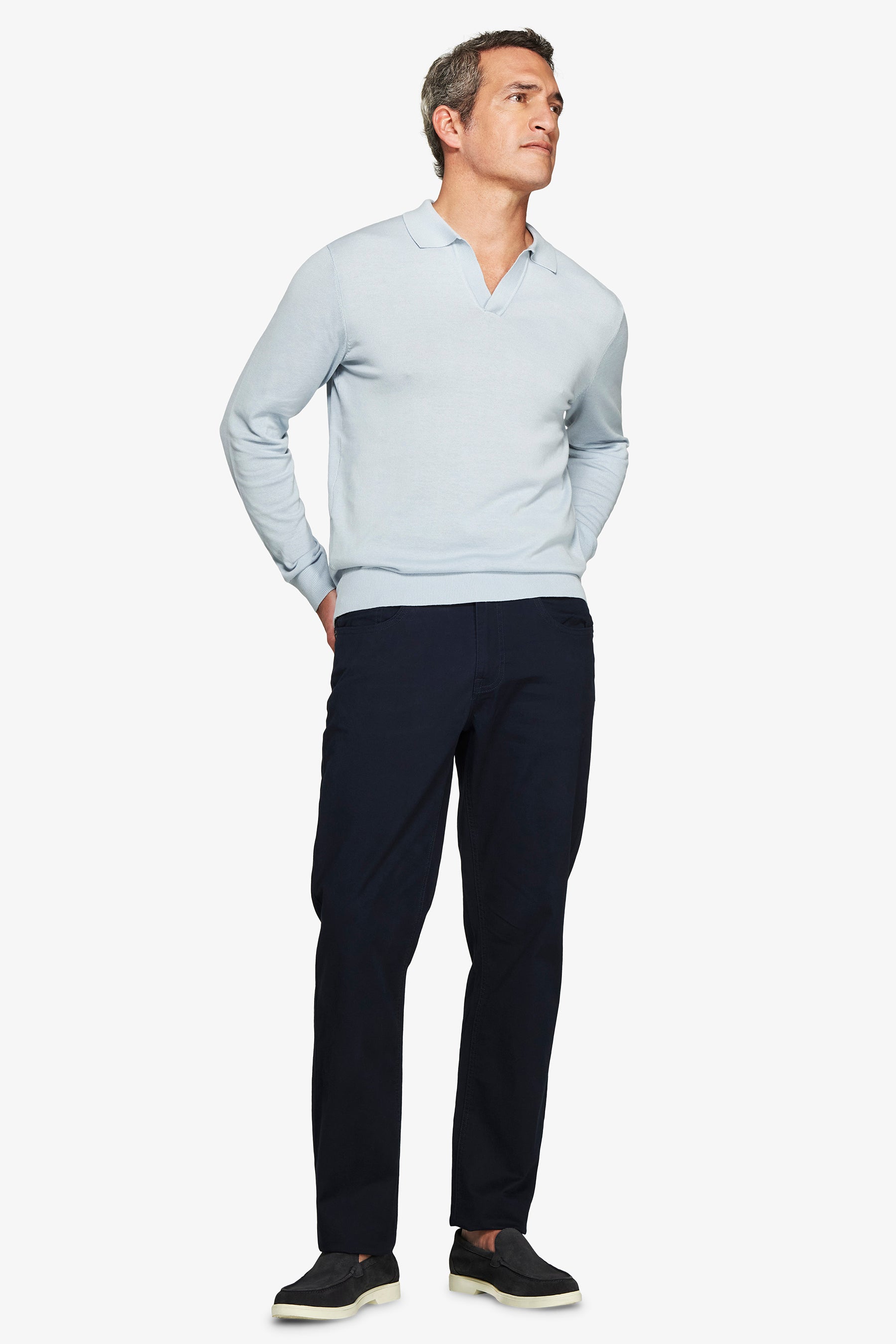 Sky open collar knit polo