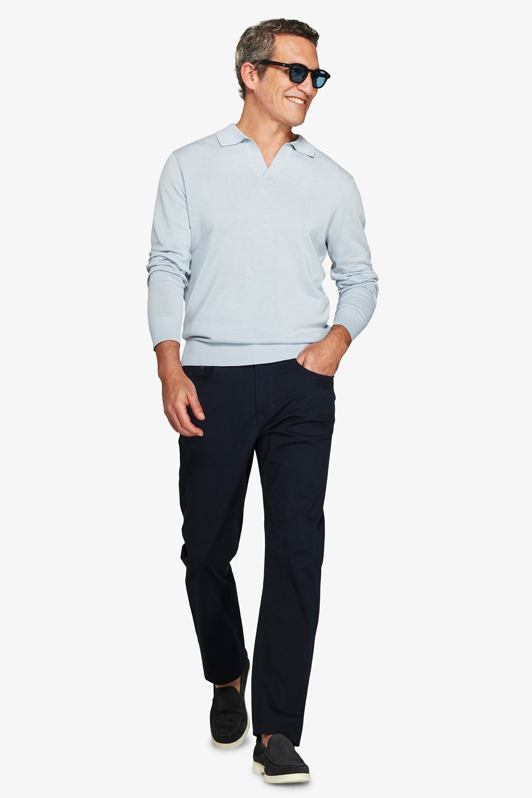 Sky open collar knit polo