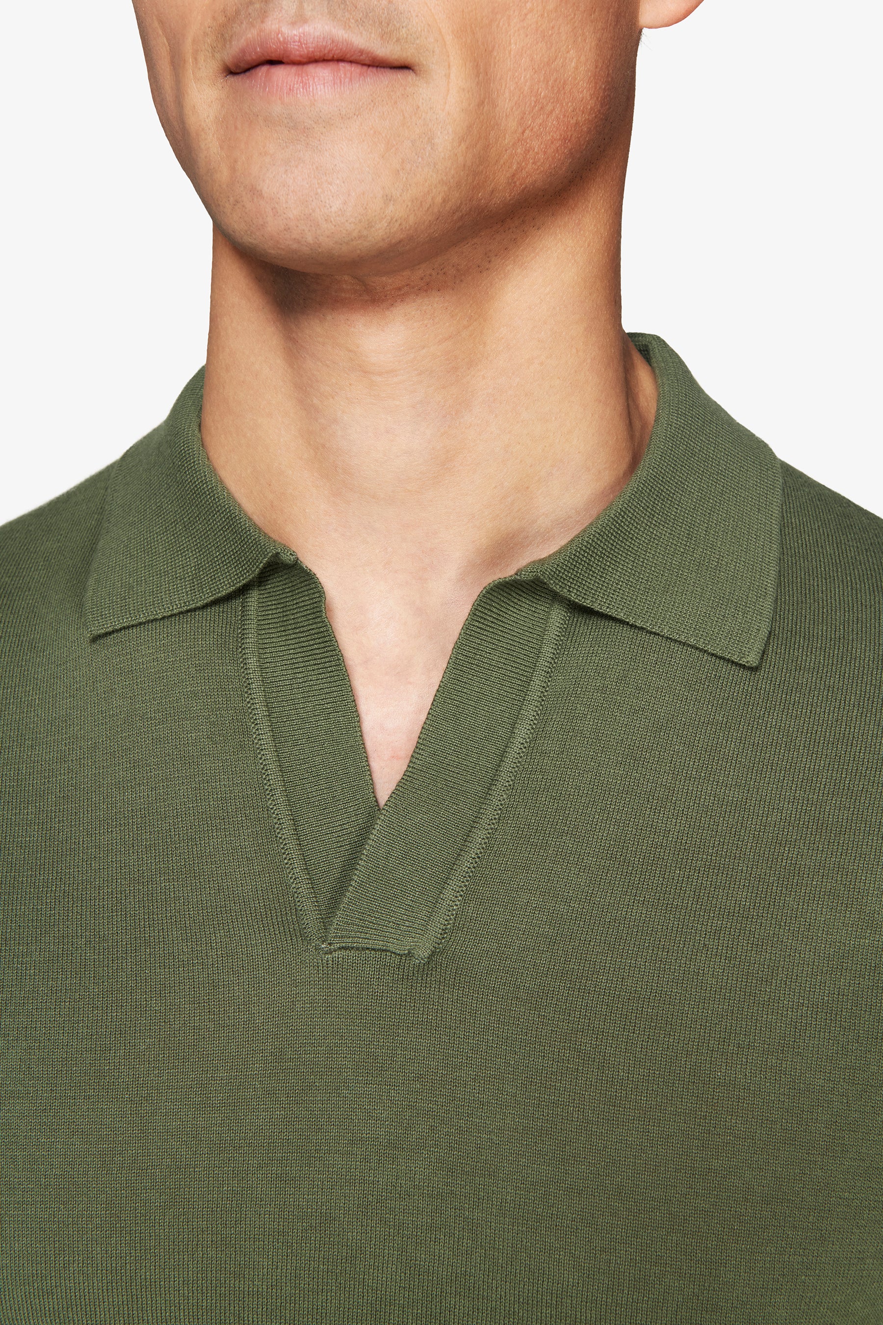 Green open collar knit polo