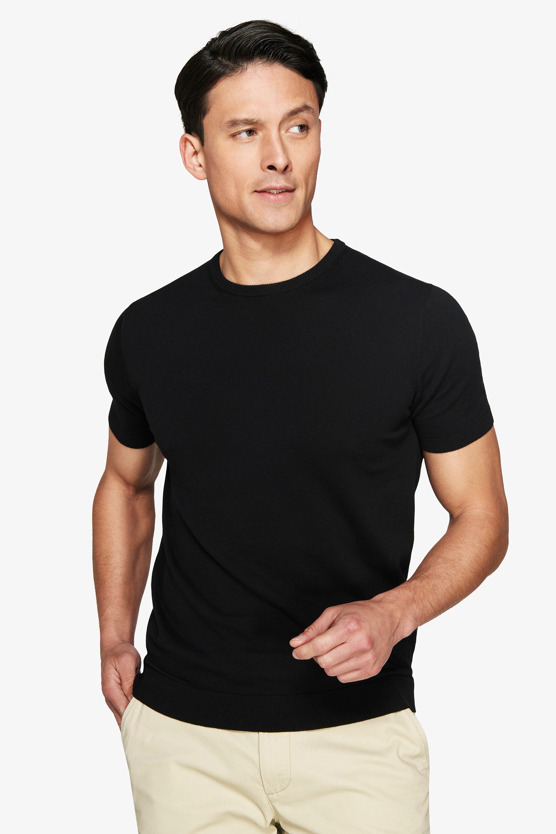 T-shirt in maglia basic in cotone nera-Dan John