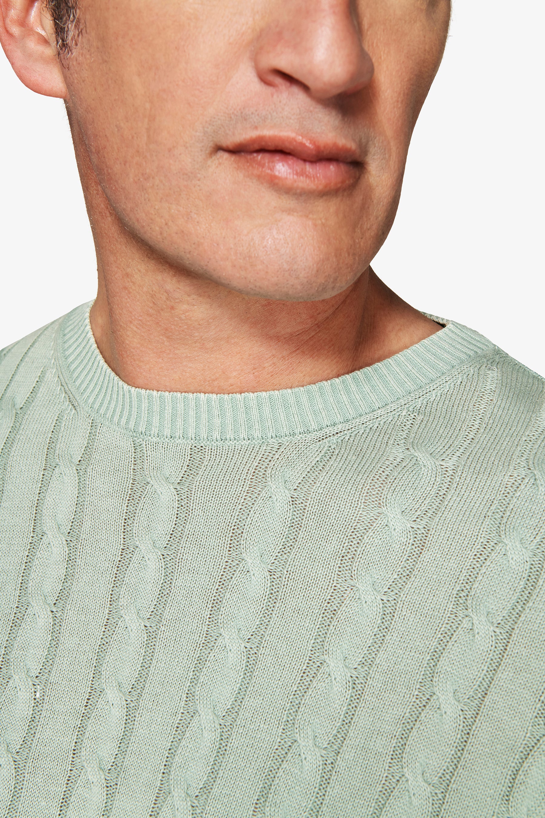 Maglia girocollo treccia costa piatta salvia-Dan John