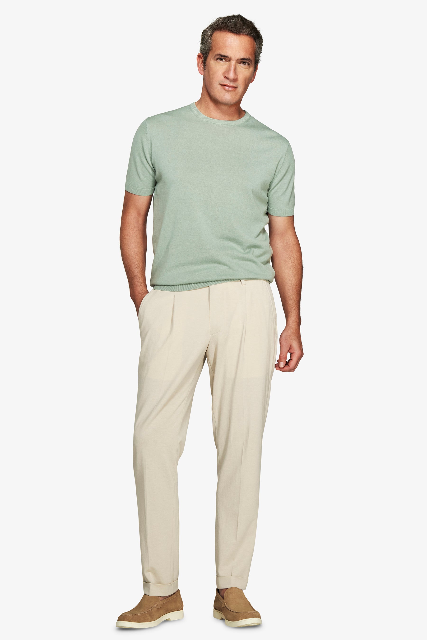 Light green knit cotton basic t-shirt