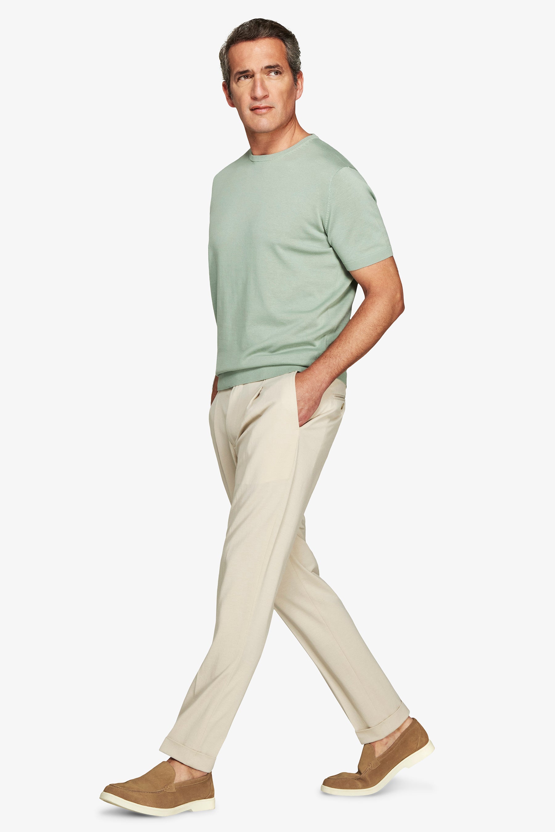 Light green knit cotton basic t-shirt