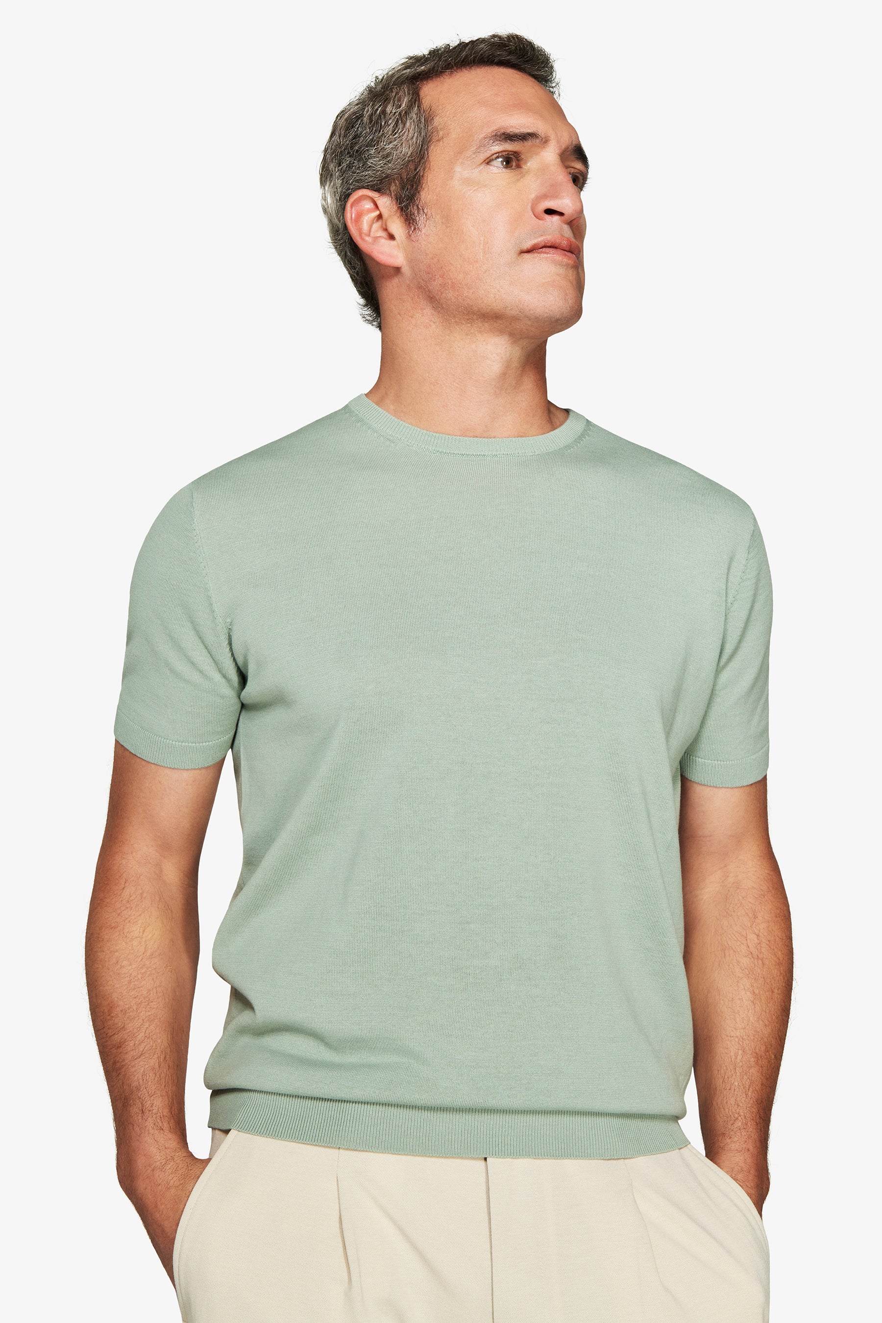 Light green knit cotton basic t-shirt