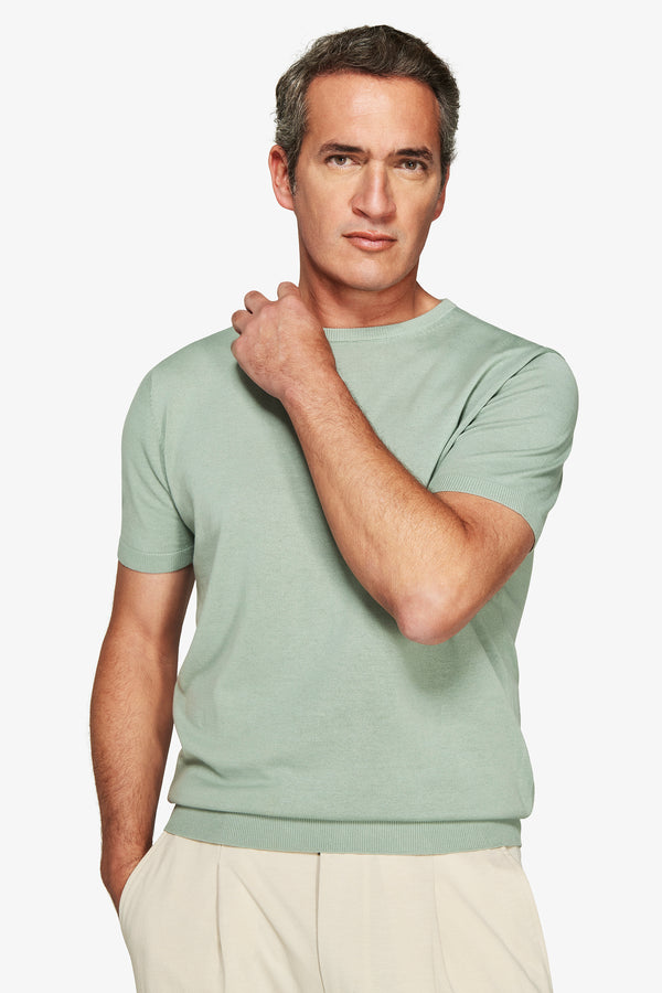 T-shirt in maglia basic in cotone verde chiaro-Dan John