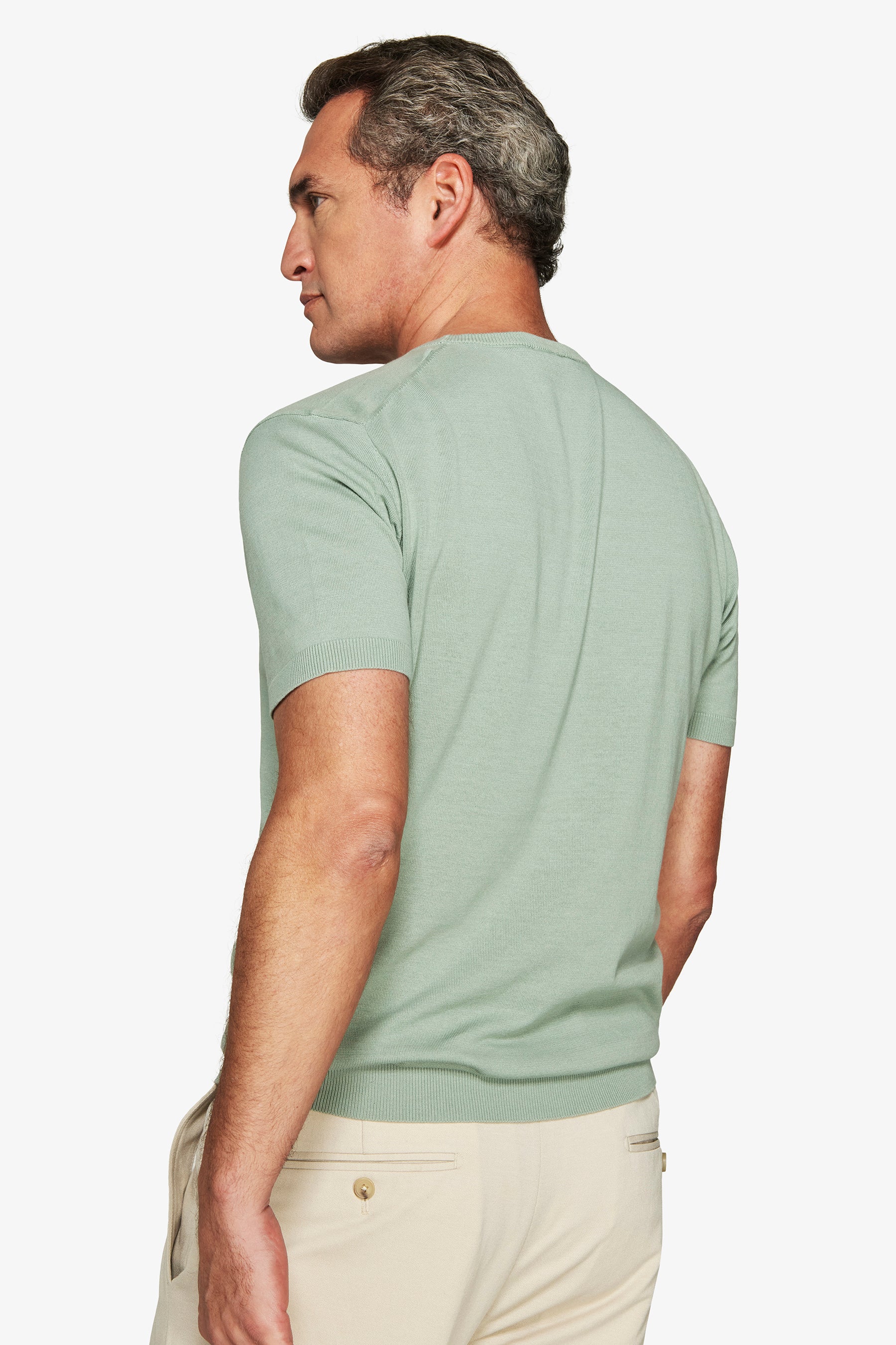 Light green knit cotton basic t-shirt