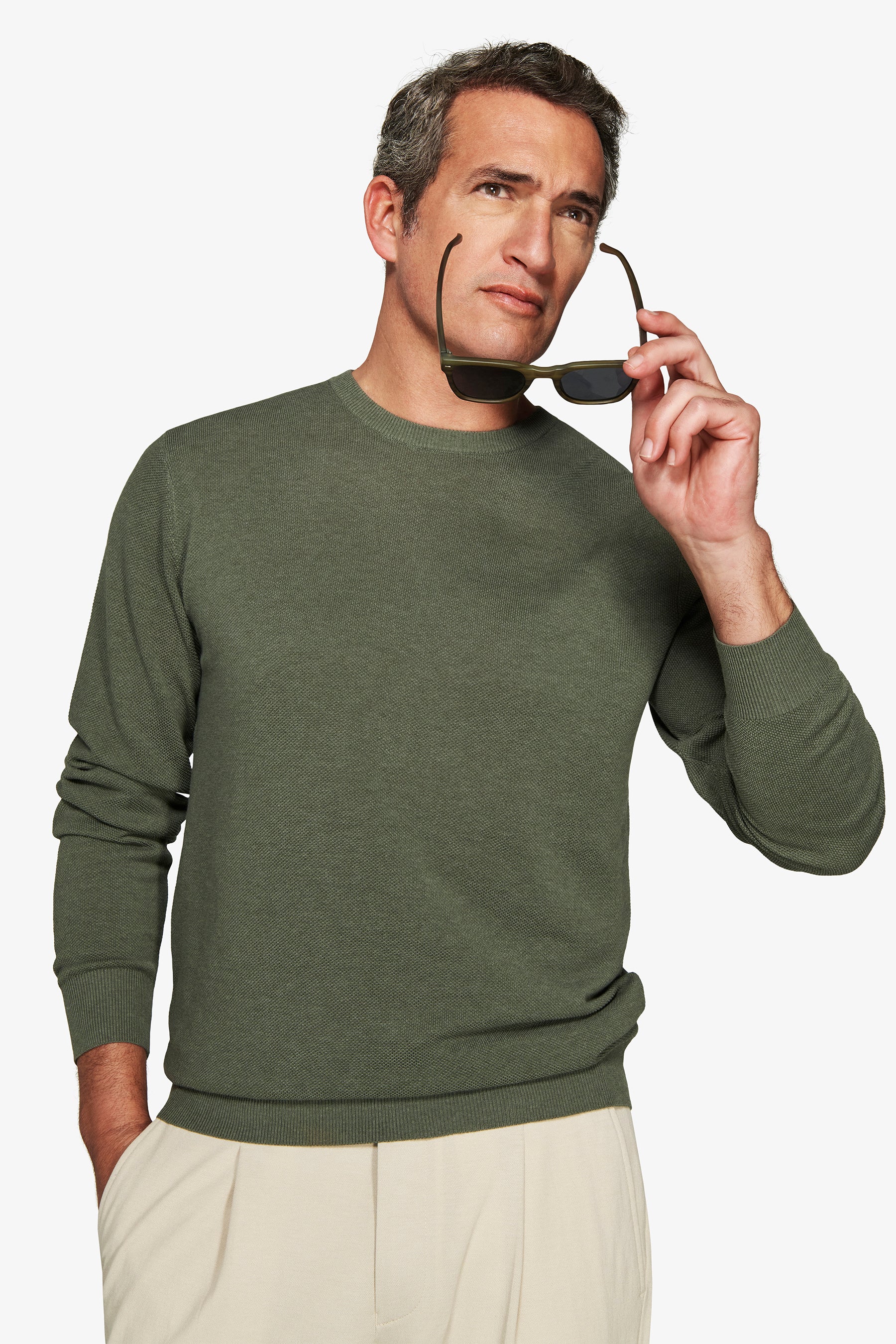 Maglia girocollo armaturata melange verde-Dan John