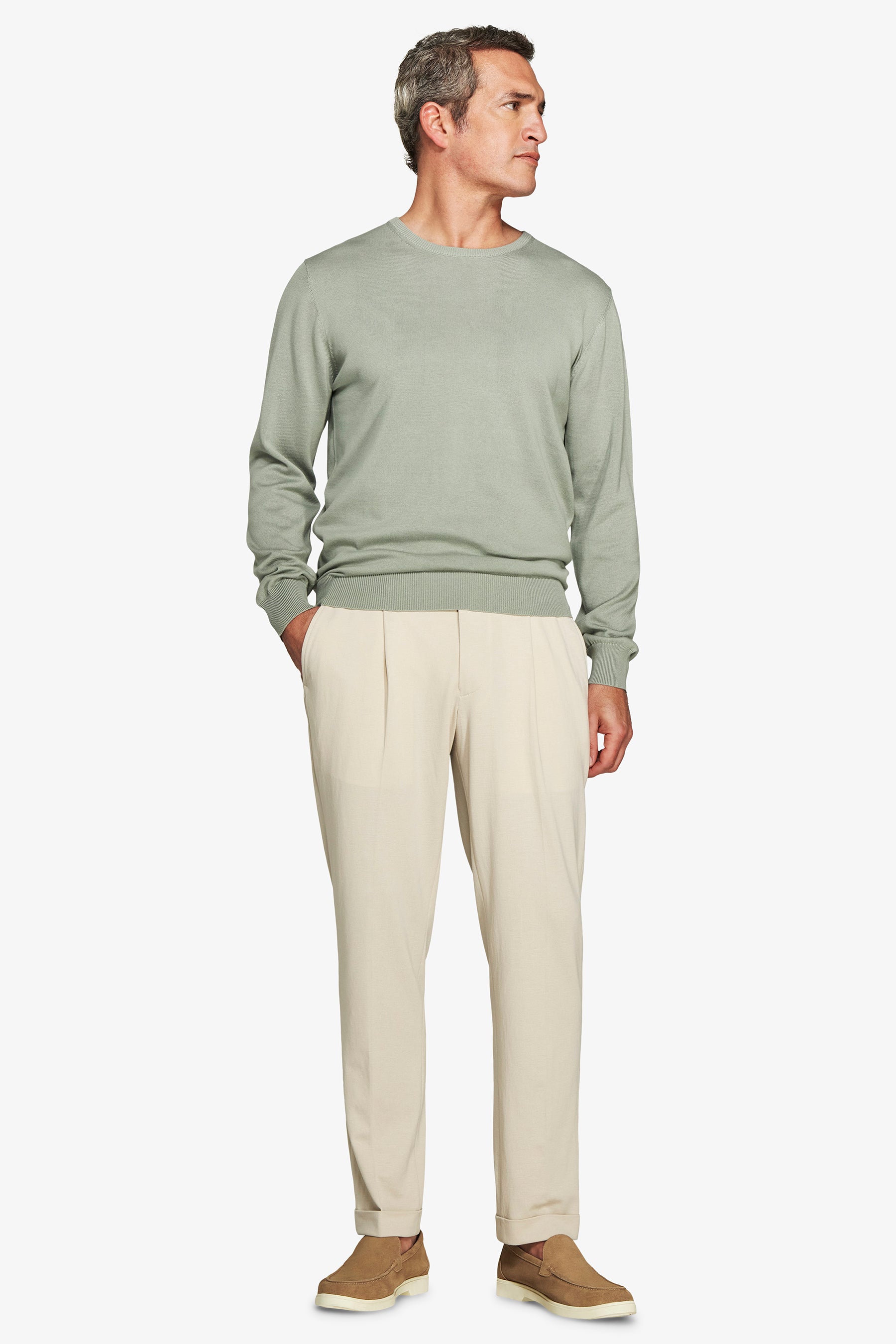 Light green basic crewneck cotton sweater