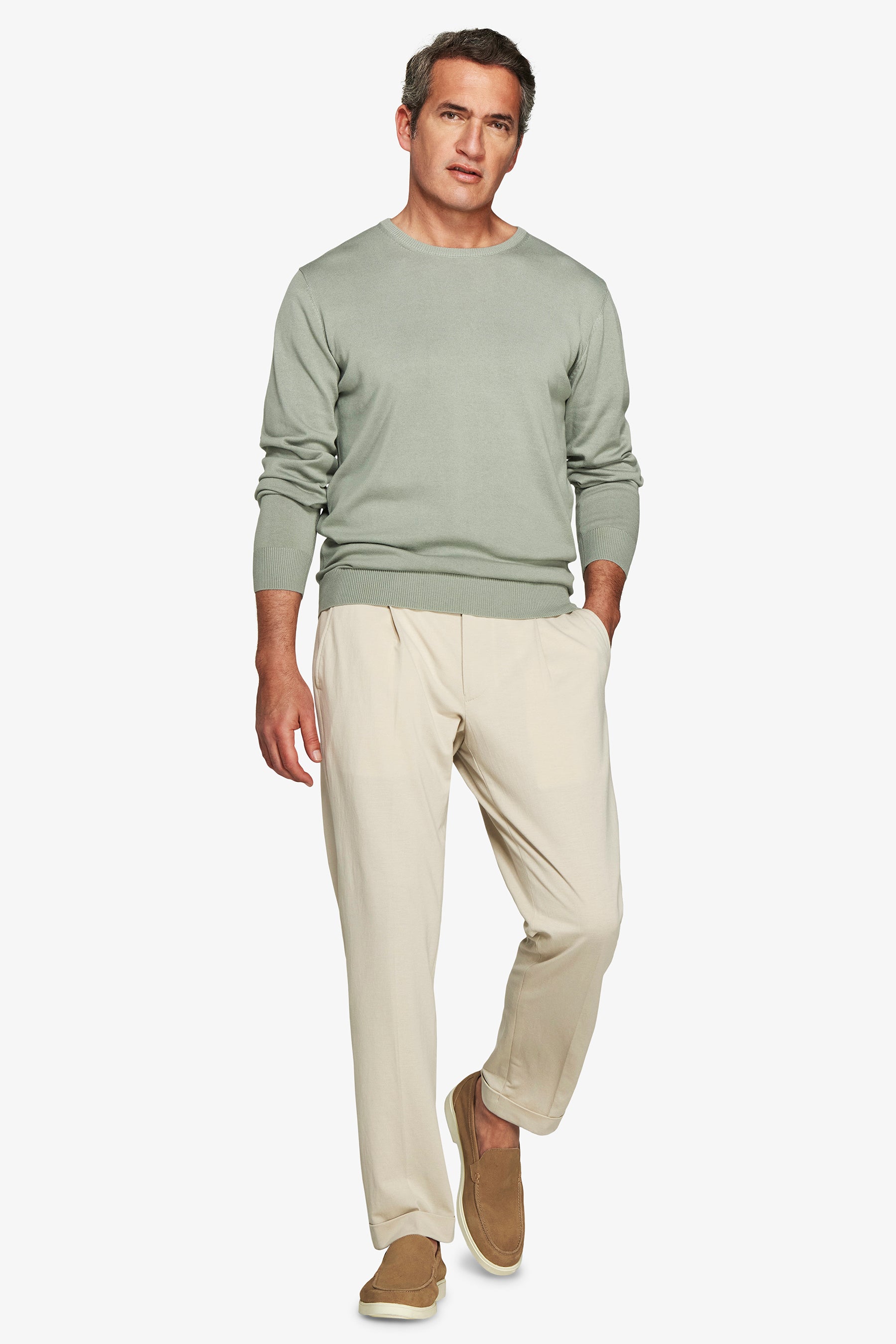 Light green basic crewneck cotton sweater