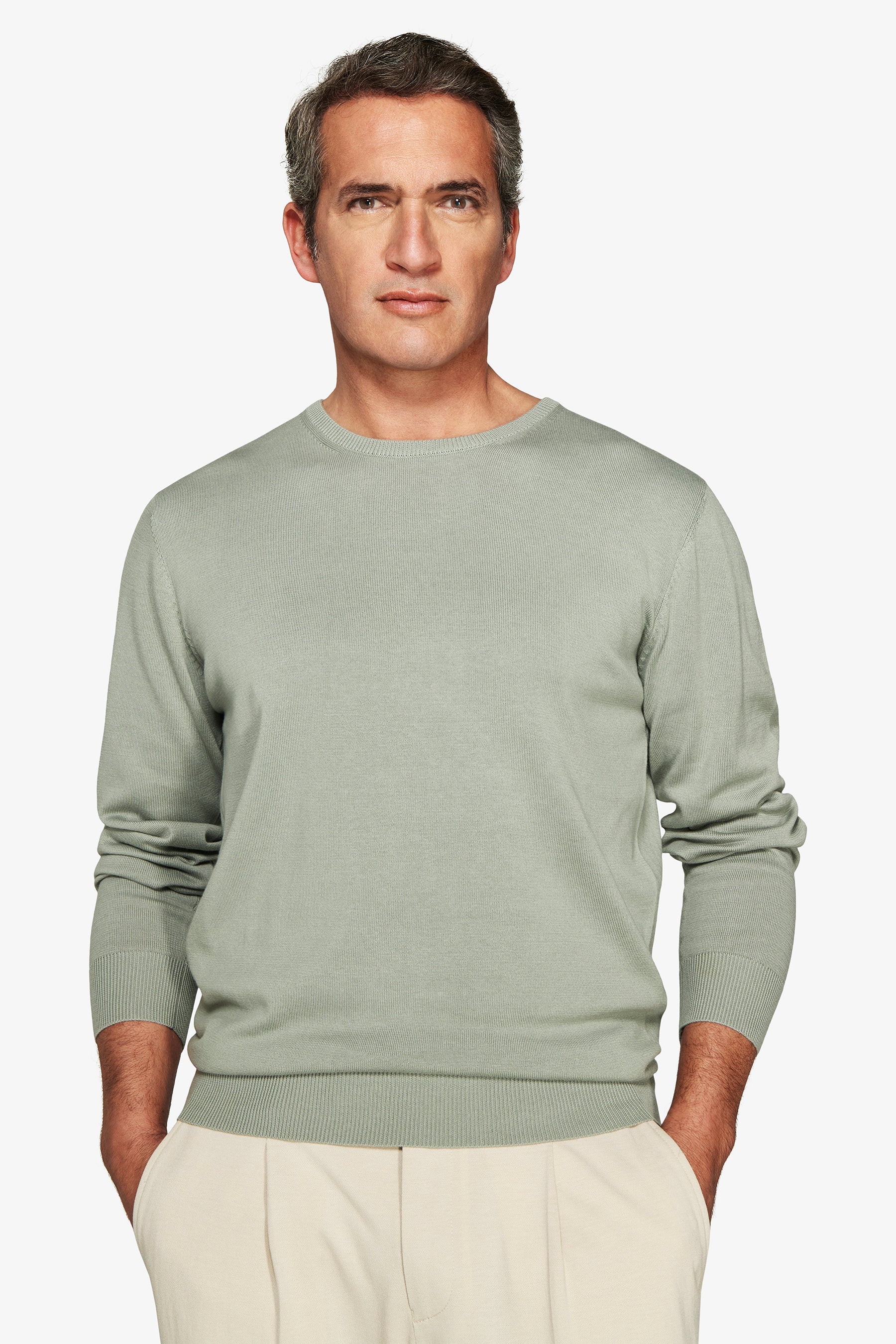 Light green basic crewneck cotton sweater