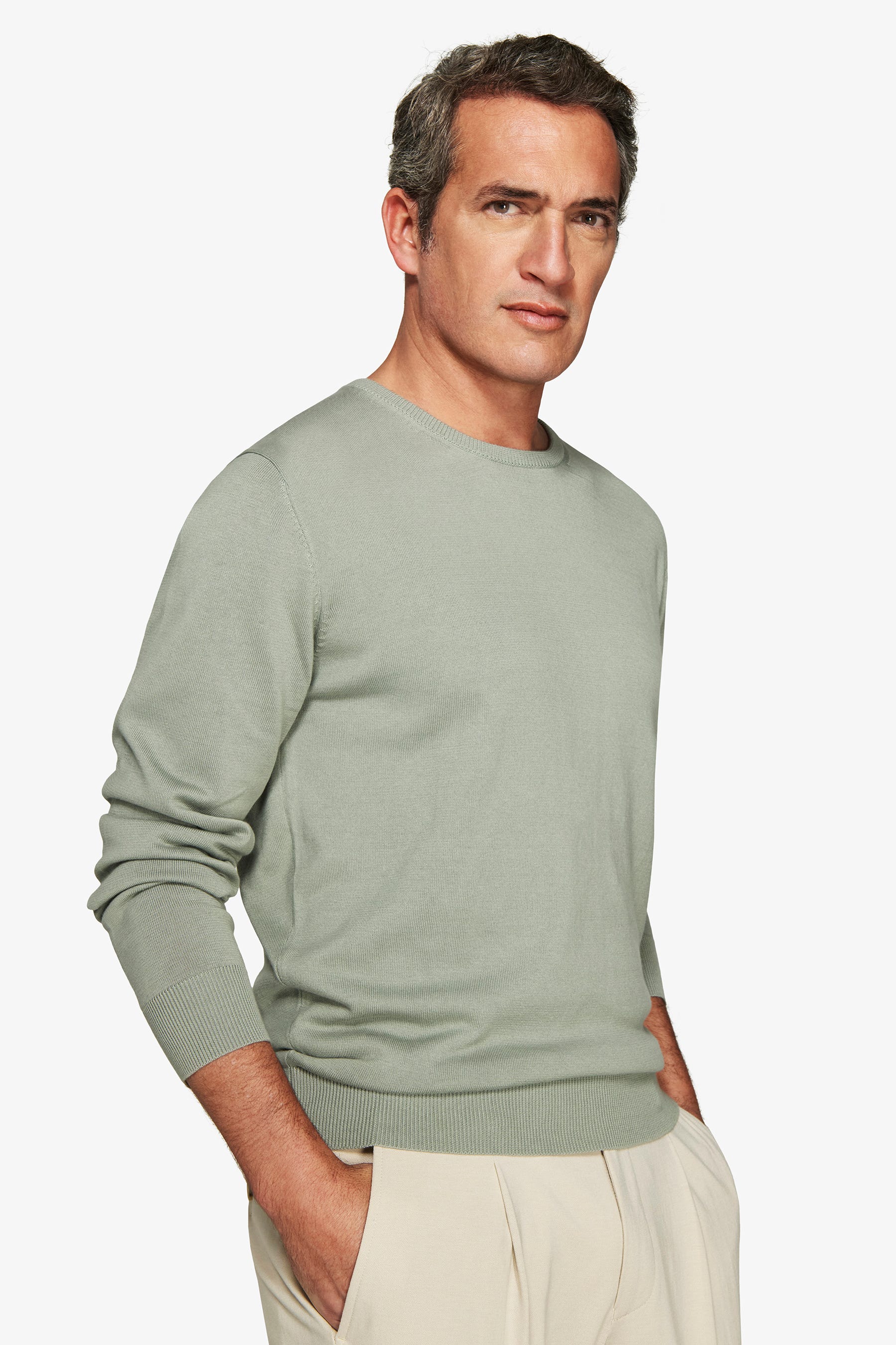 Maglia girocollo basic in cotone verde chiaro-Dan John