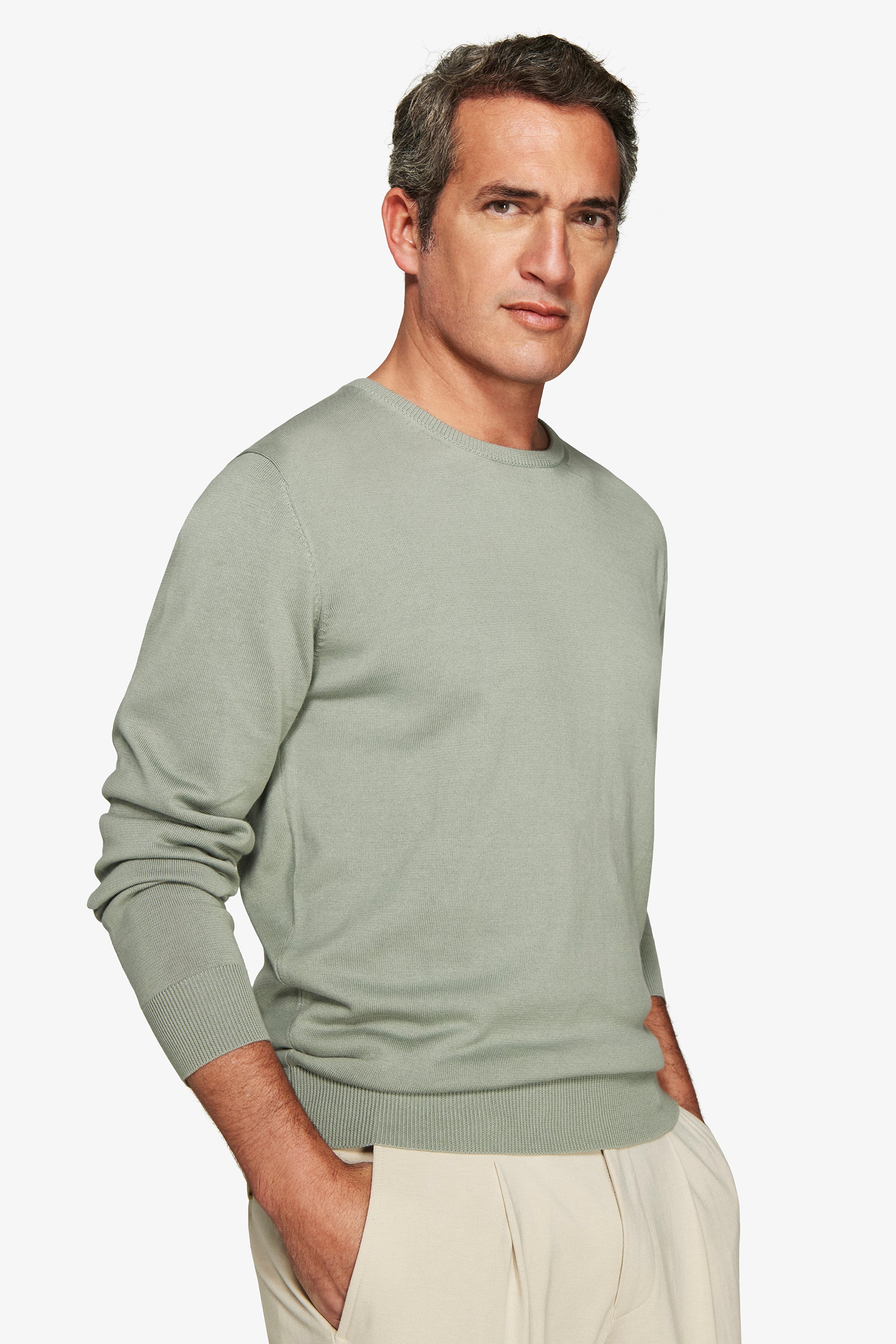 Light green basic crewneck cotton sweater