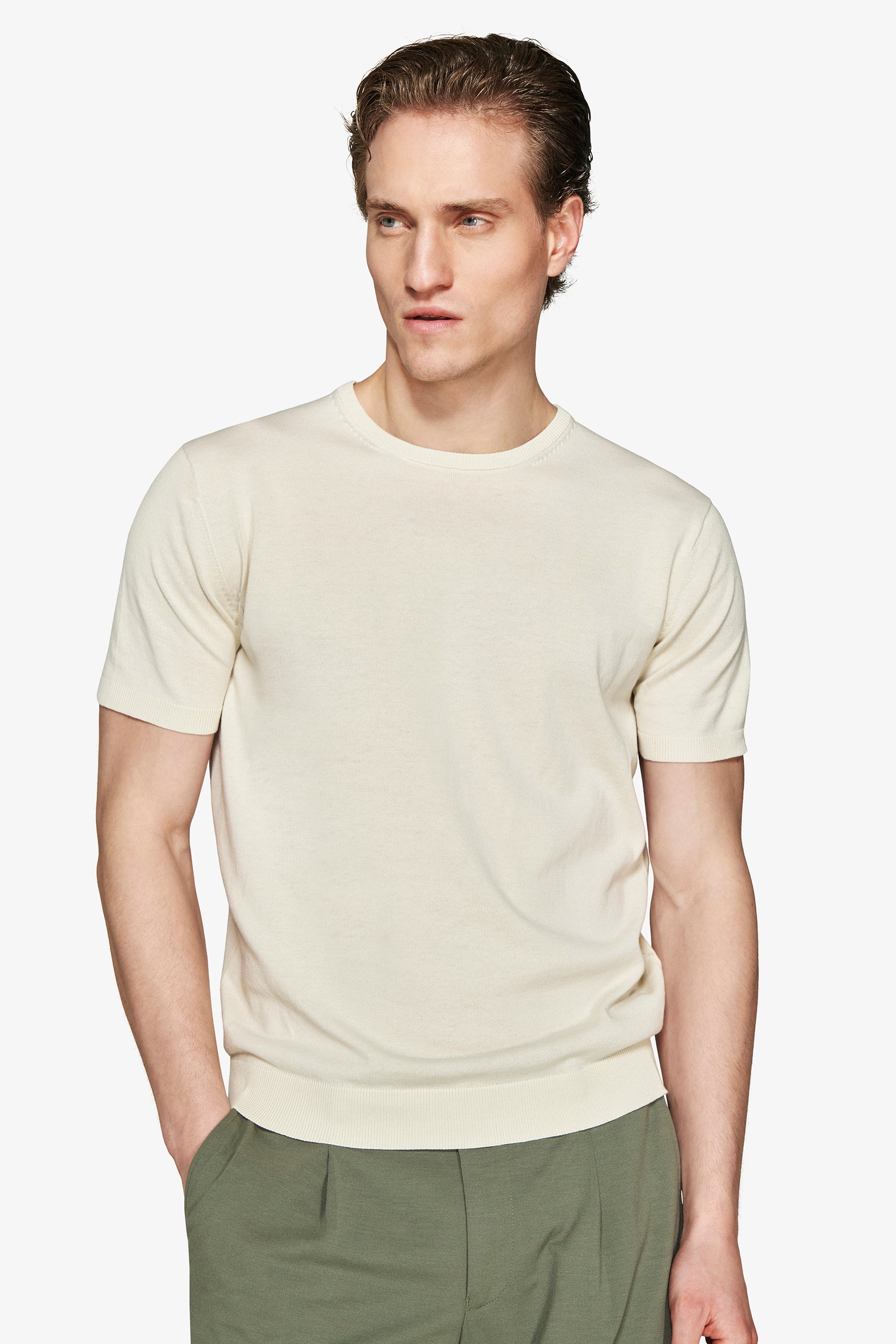 T-shirt in maglia basic in cotone ghiaccio-Dan John