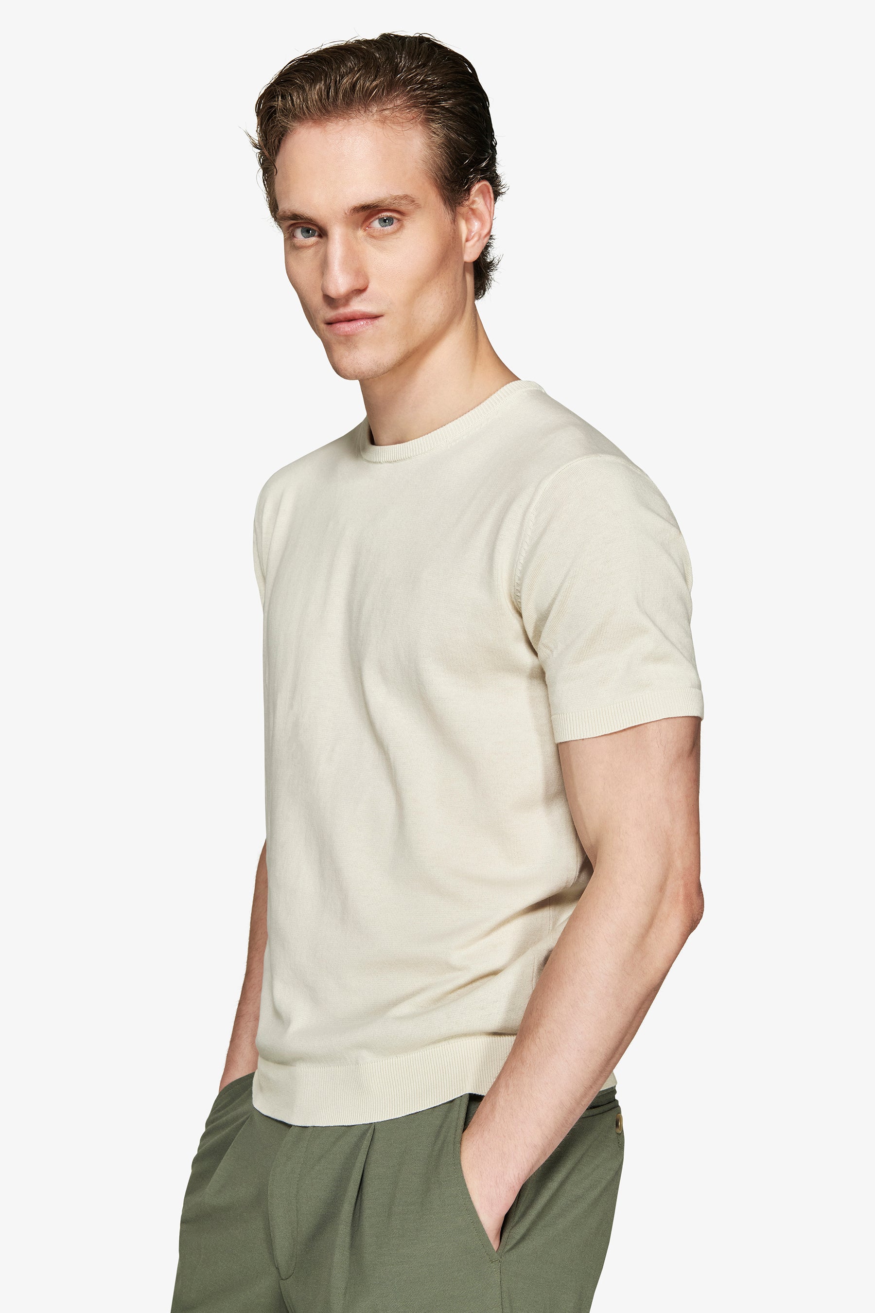 T-shirt in maglia basic in cotone ghiaccio-Dan John