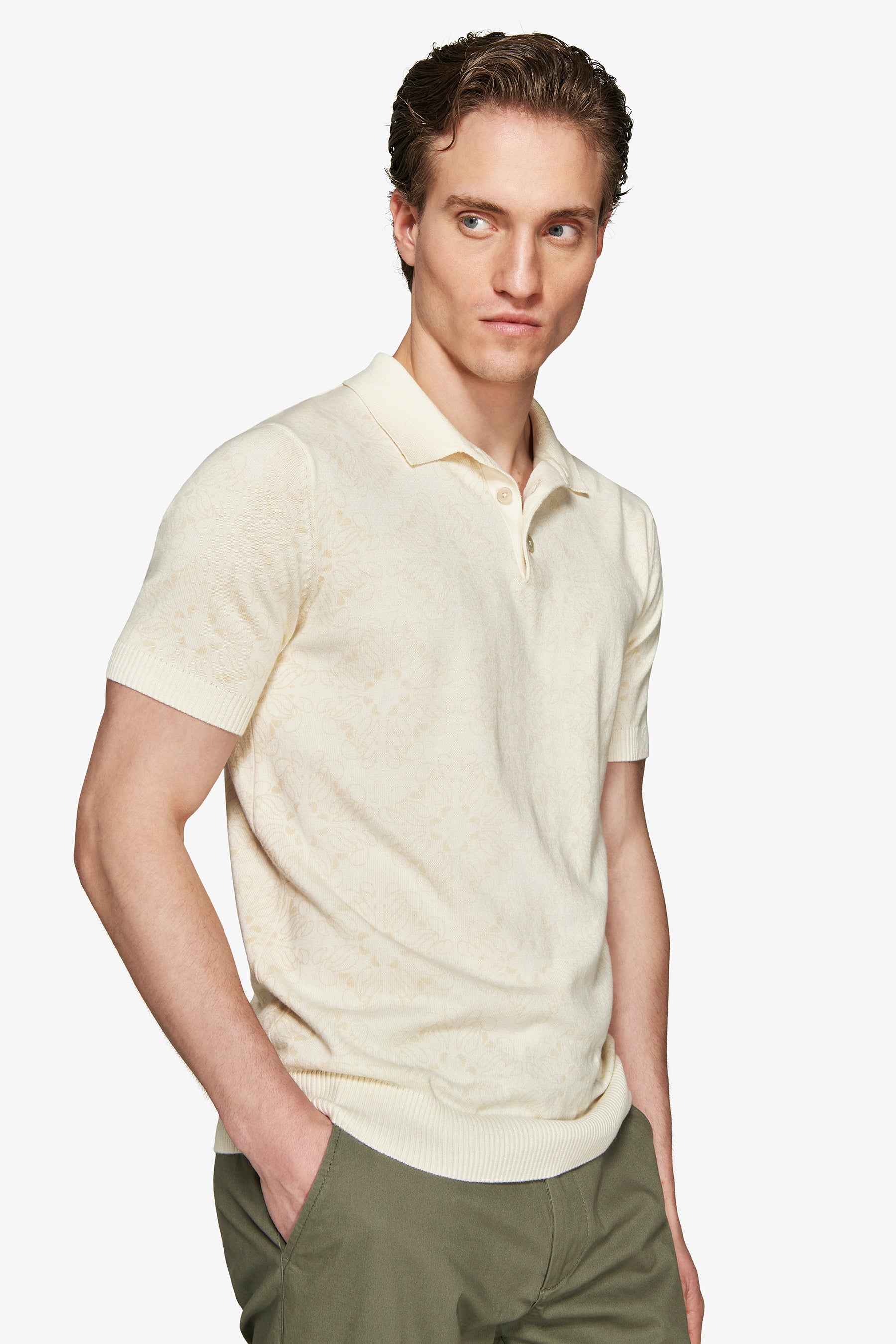 Polo in maglia stampa floreale sabbia-Dan John