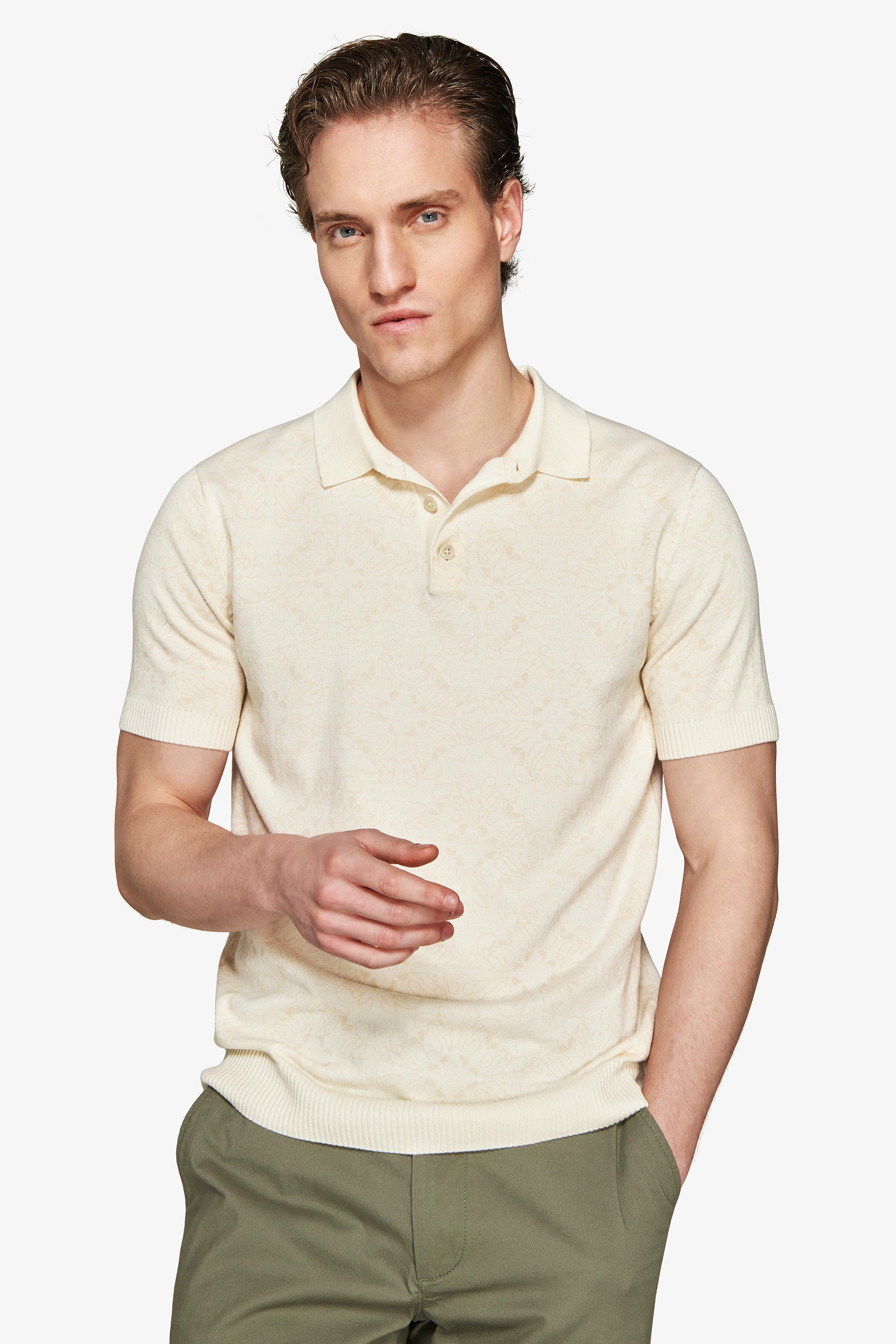 Polo in maglia stampa floreale sabbia