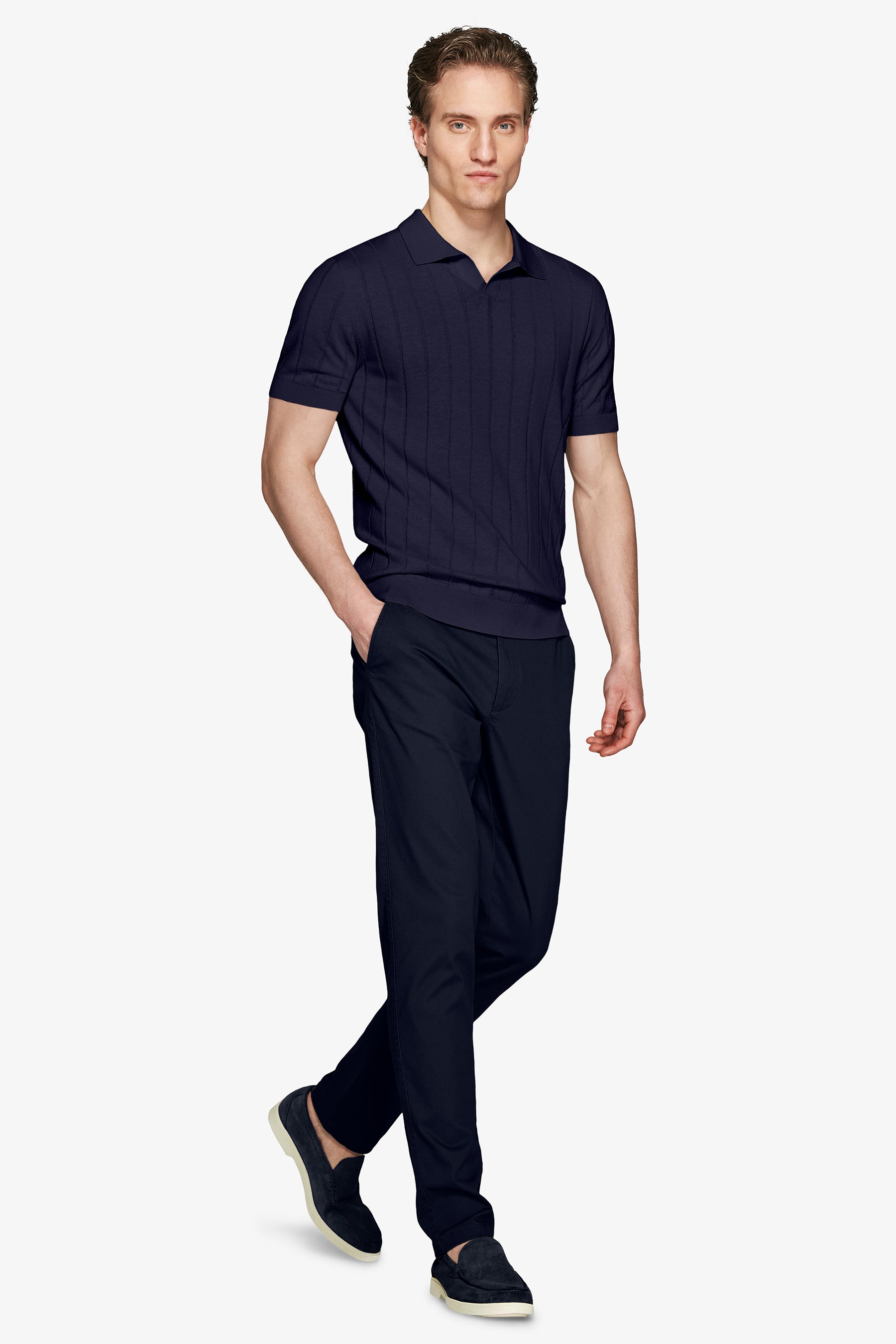 Polo in maglia costa piatta navy