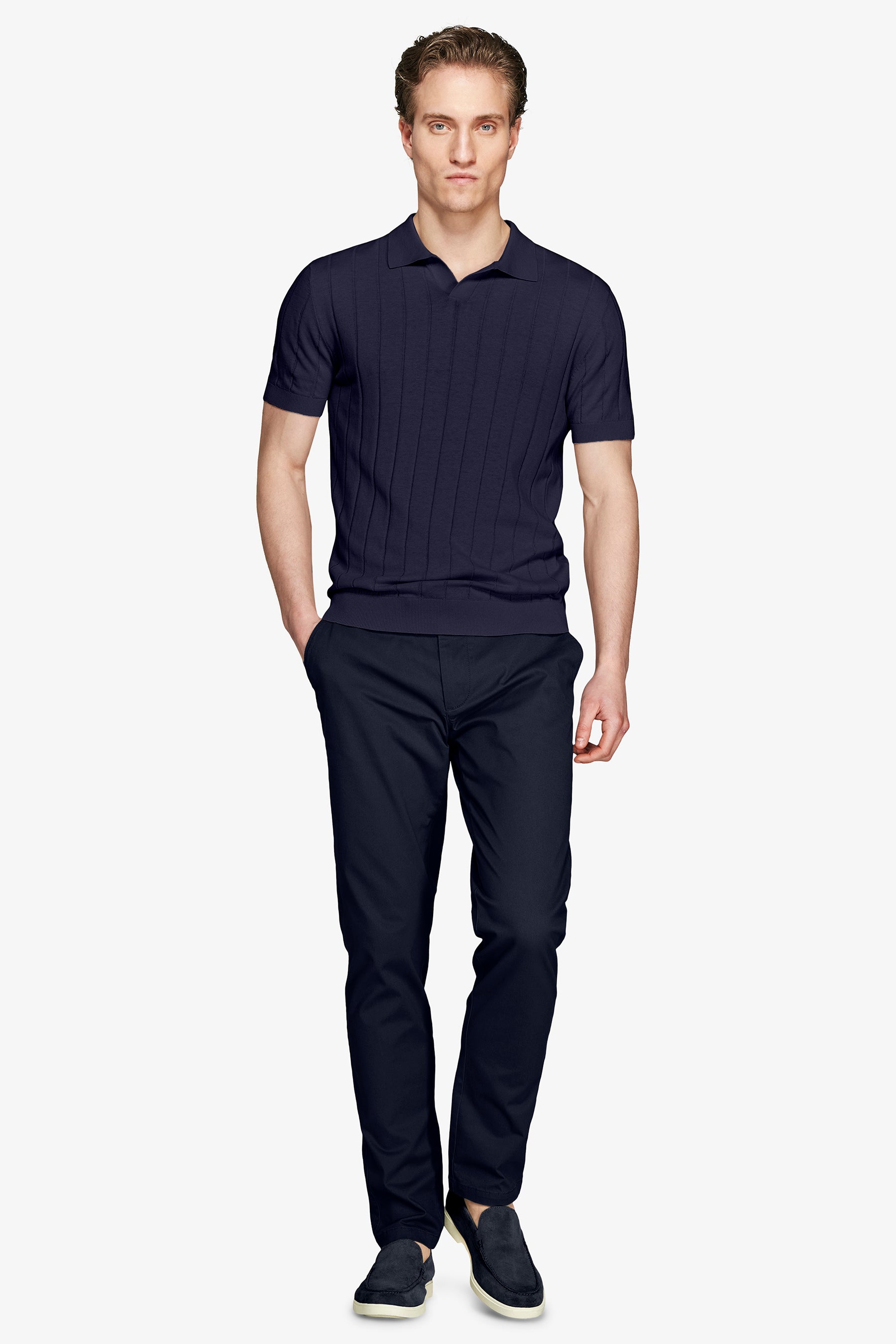 Polo in maglia costa piatta navy