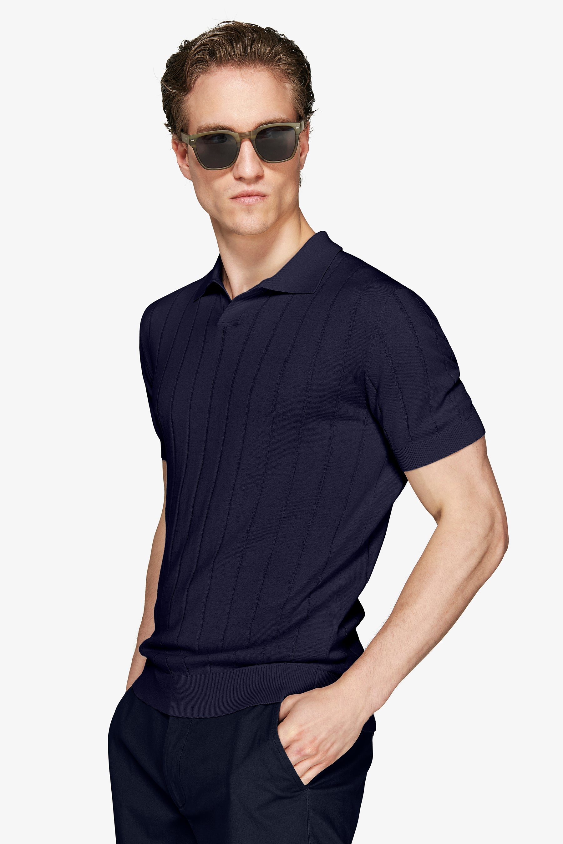 Polo in maglia costa piatta navy