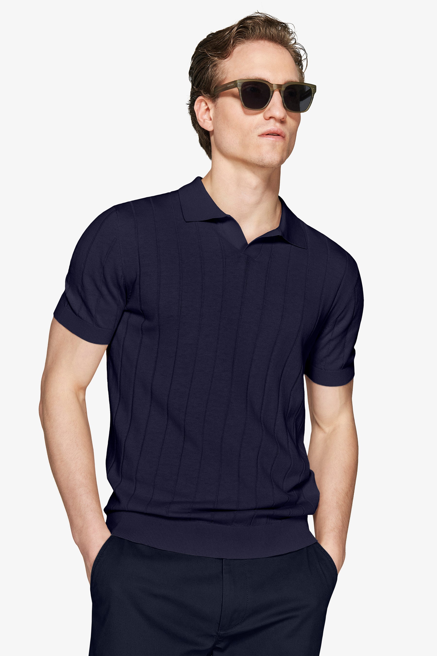 Polo in maglia costa piatta navy