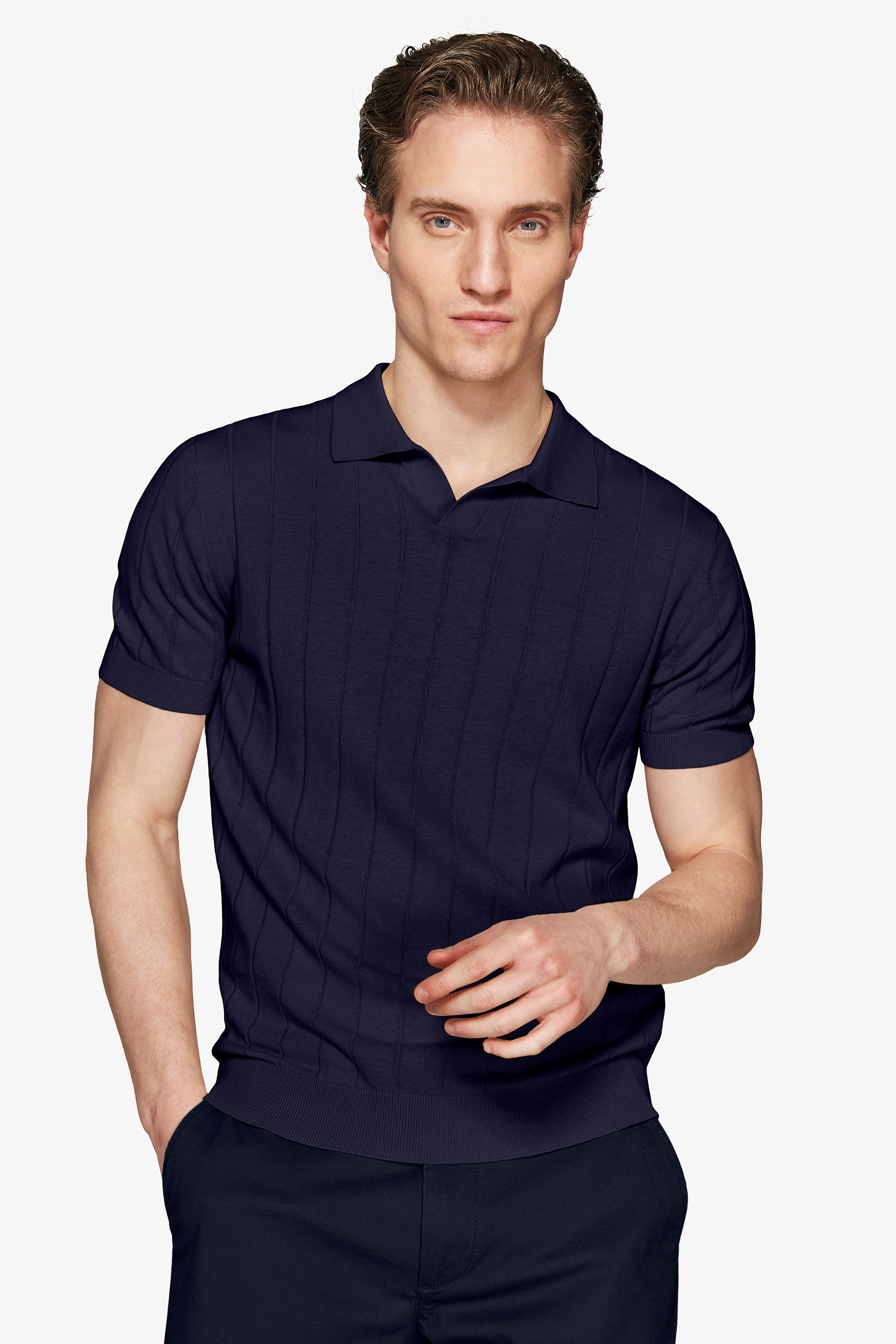 Polo in maglia costa piatta navy