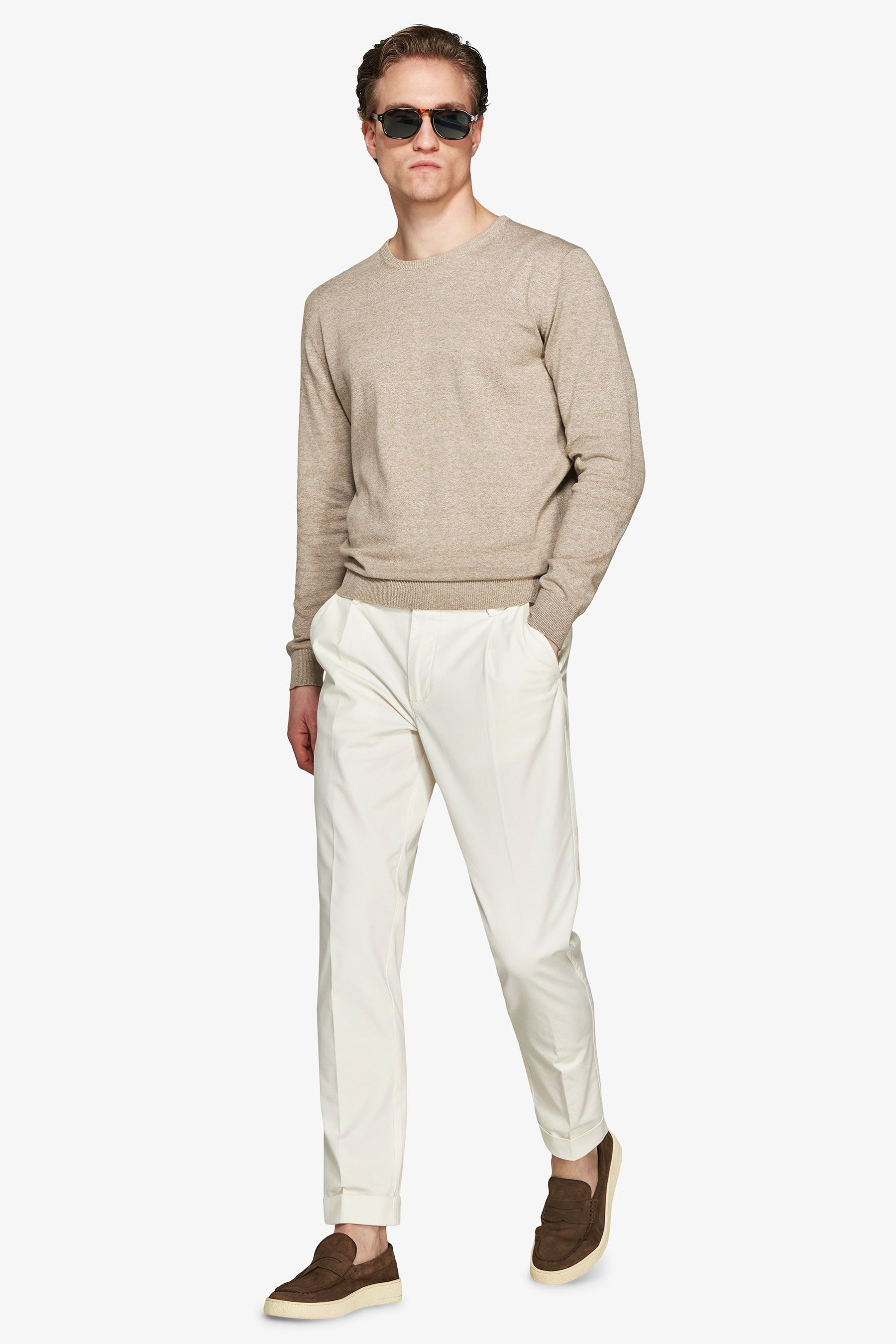 Jersey de cuello redondo básico en algodón gris tórtola