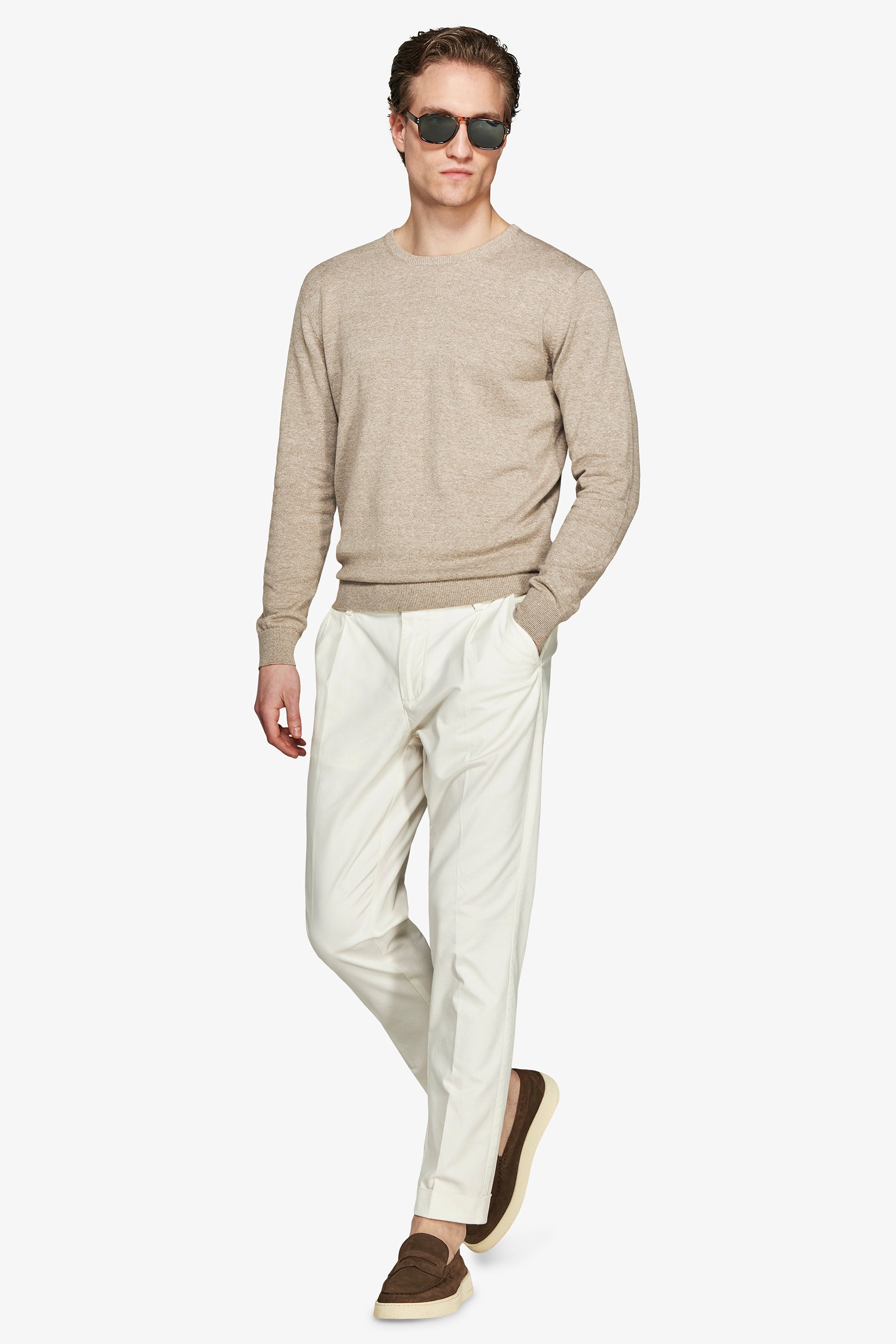 Jersey de cuello redondo básico en algodón gris tórtola