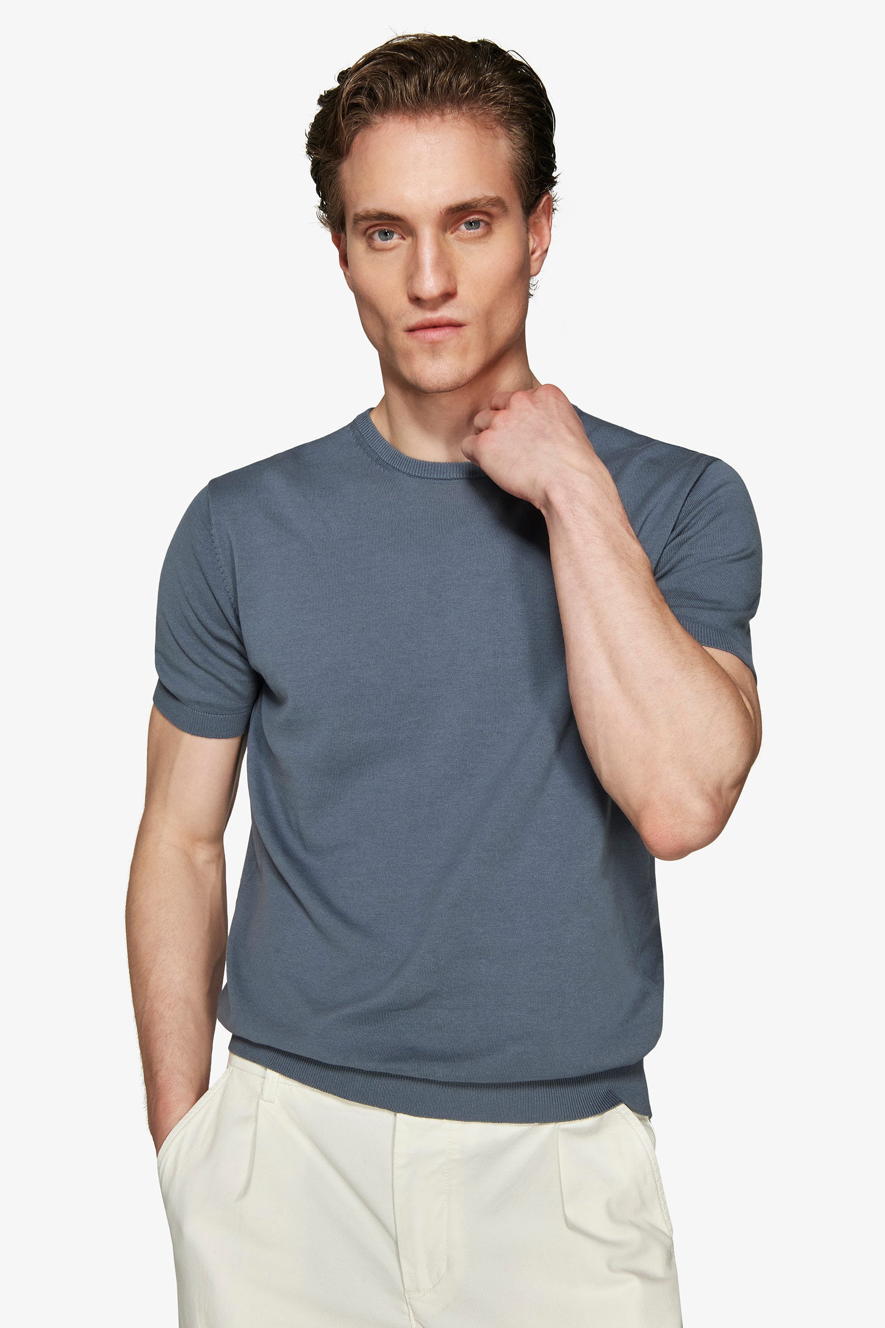 T-shirt in maglia basic in cotone avion-Dan John
