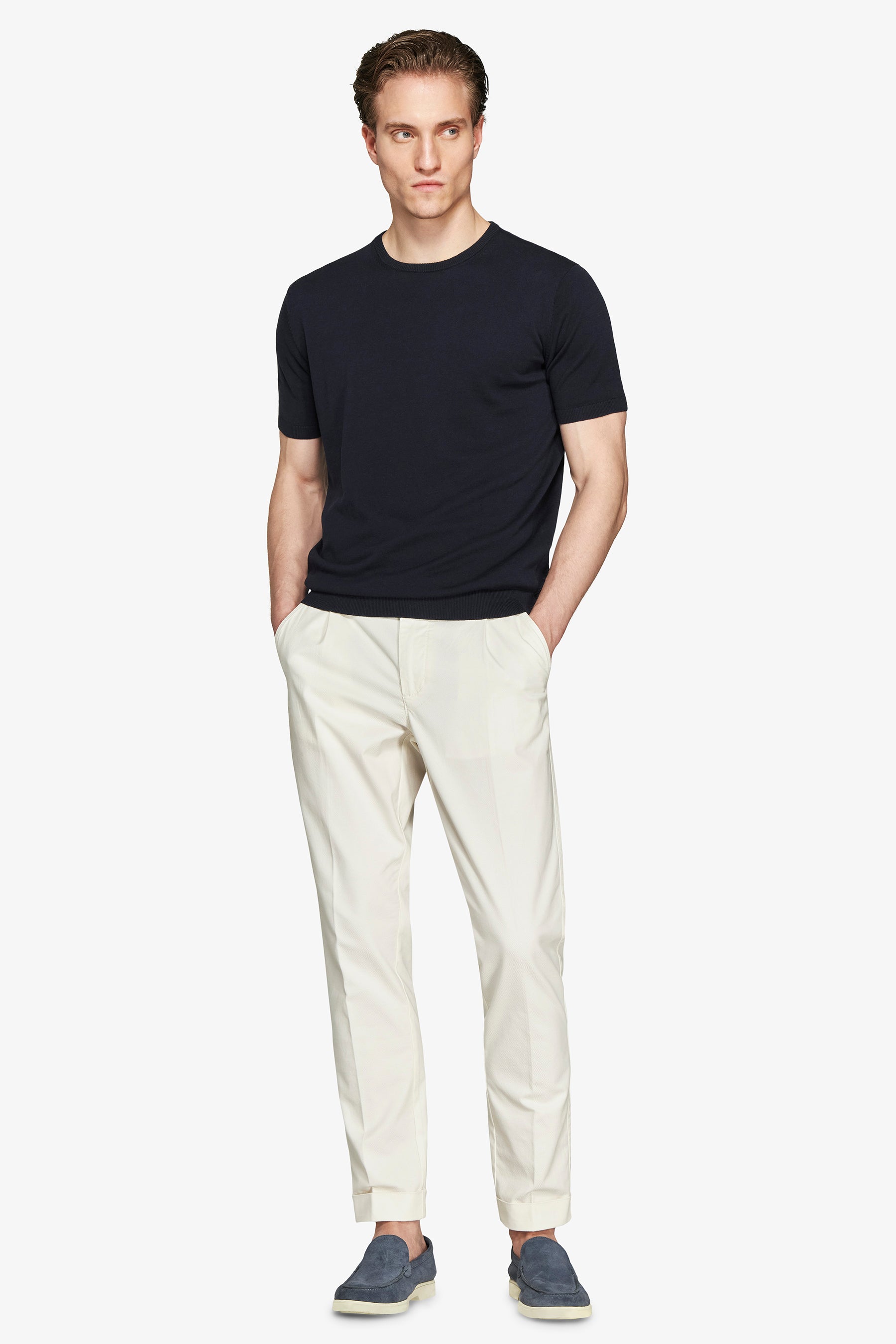 T-shirt in maglia basic in cotone blu