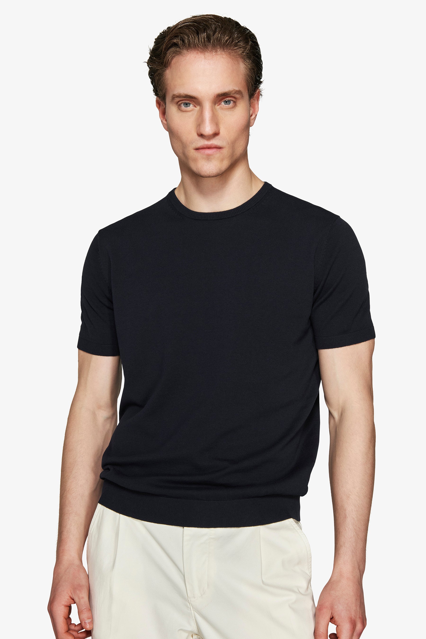 T-shirt in maglia basic in cotone blu