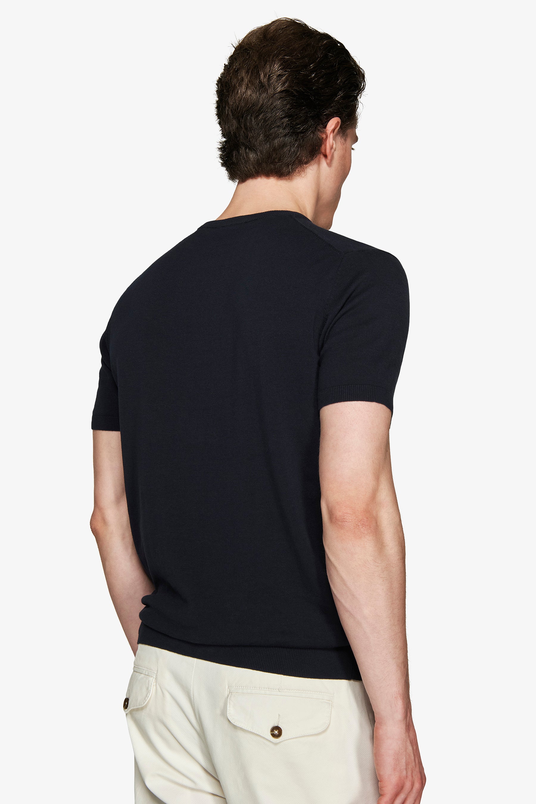 T-shirt in maglia basic in cotone blu