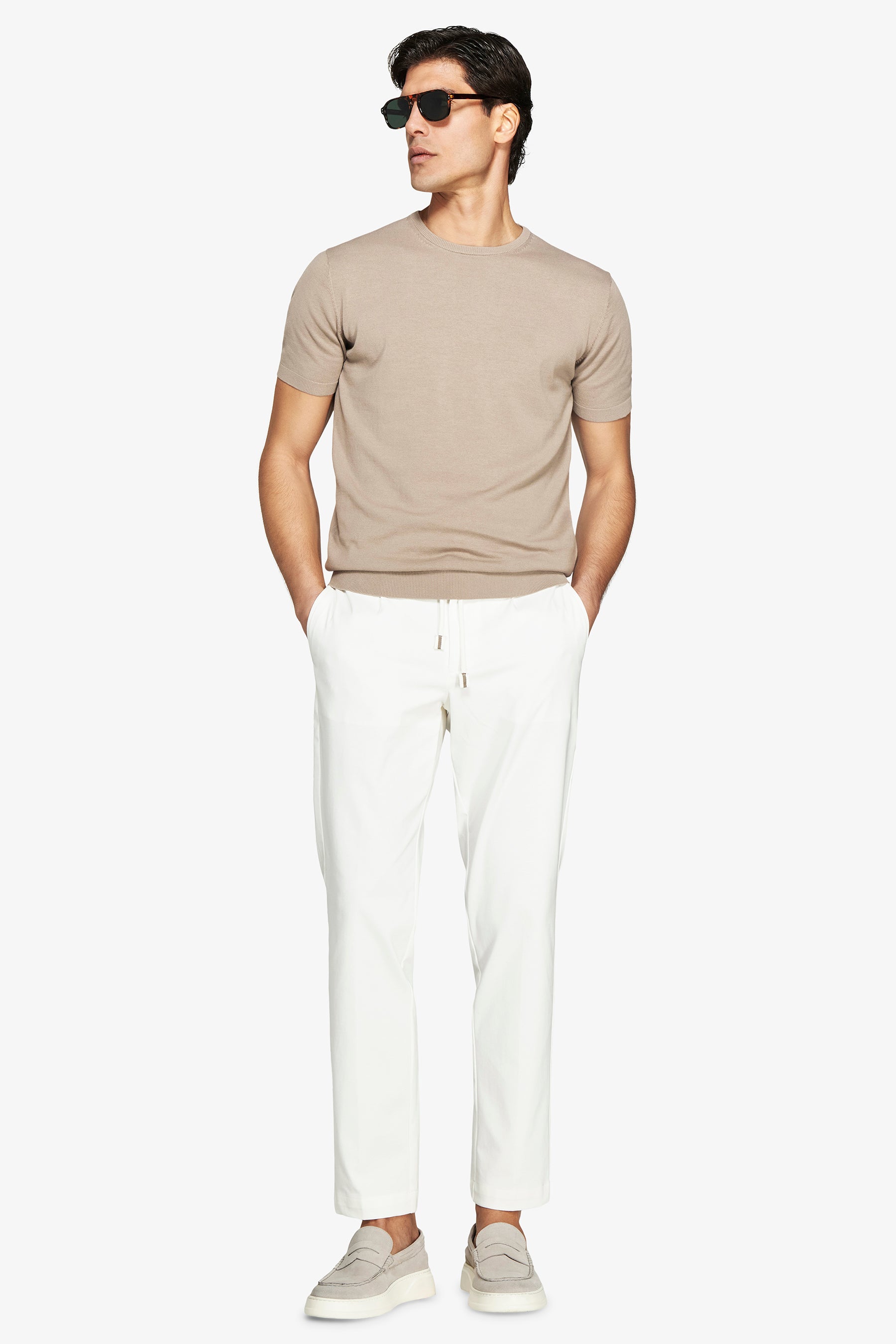 T-shirt in maglia basic in cotone tortora-Dan John