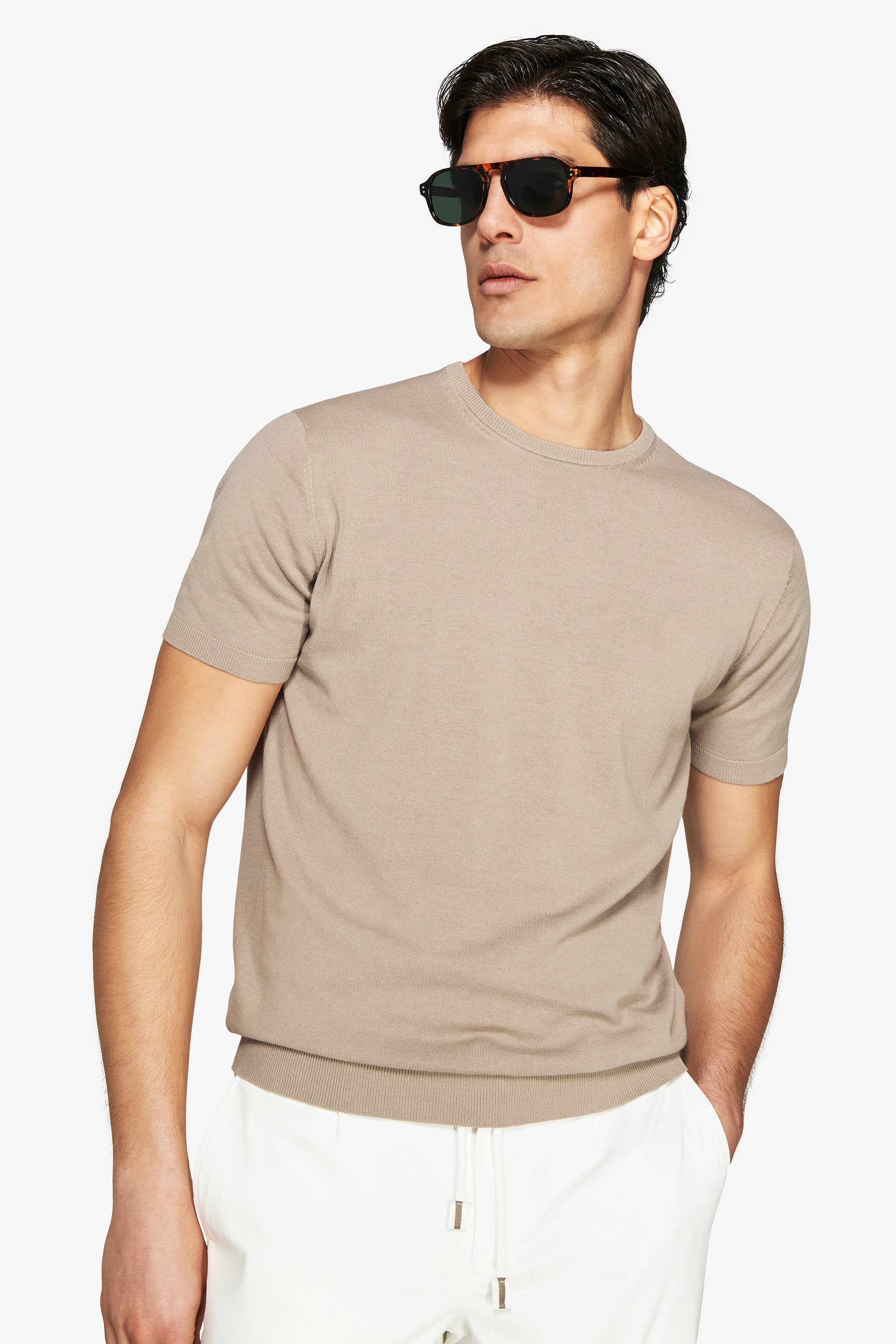 T-shirt in maglia basic in cotone tortora