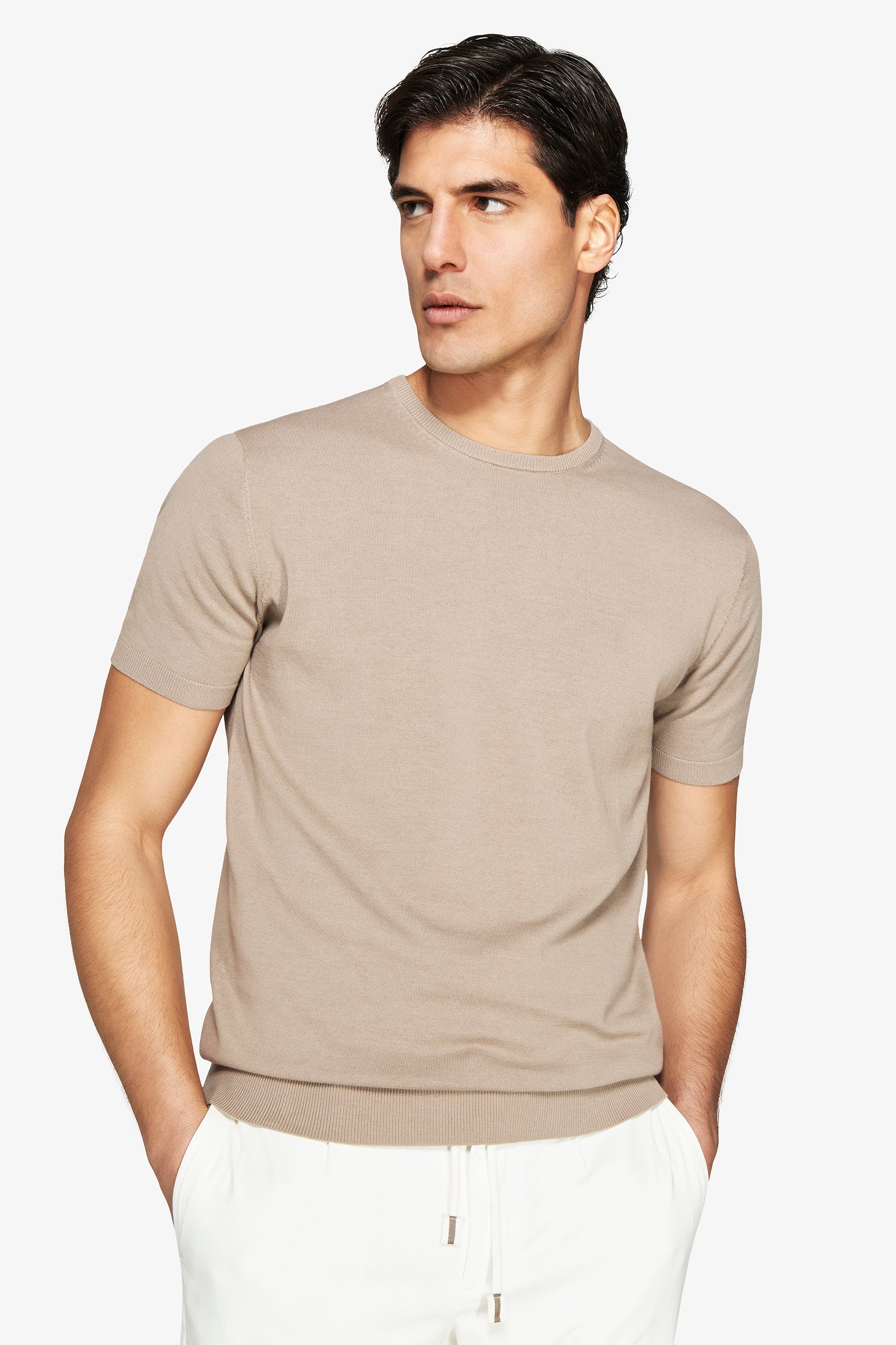 T-shirt in maglia basic in cotone tortora-Dan John