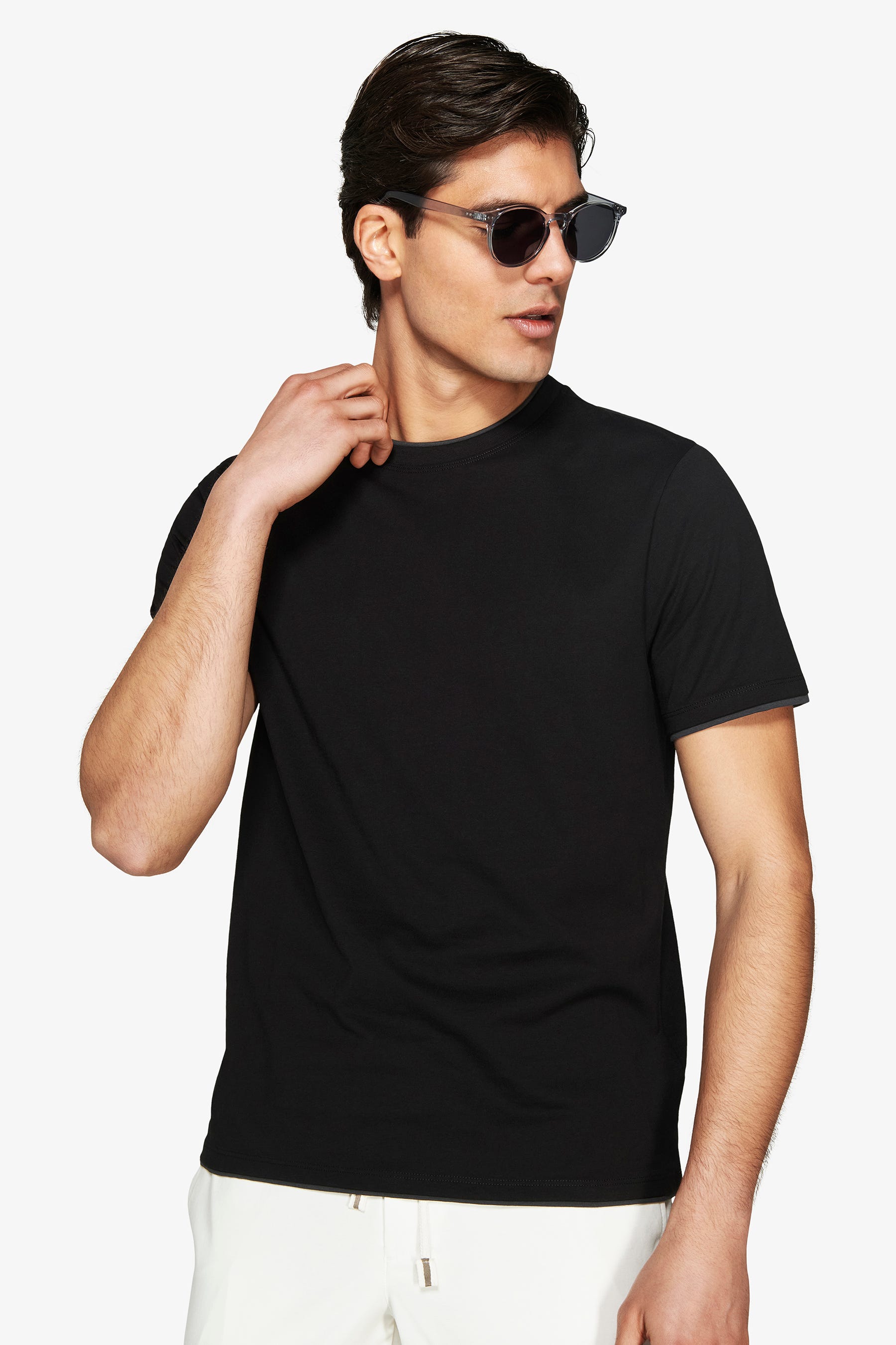 DNJ Black lightweight cotton t-shirt