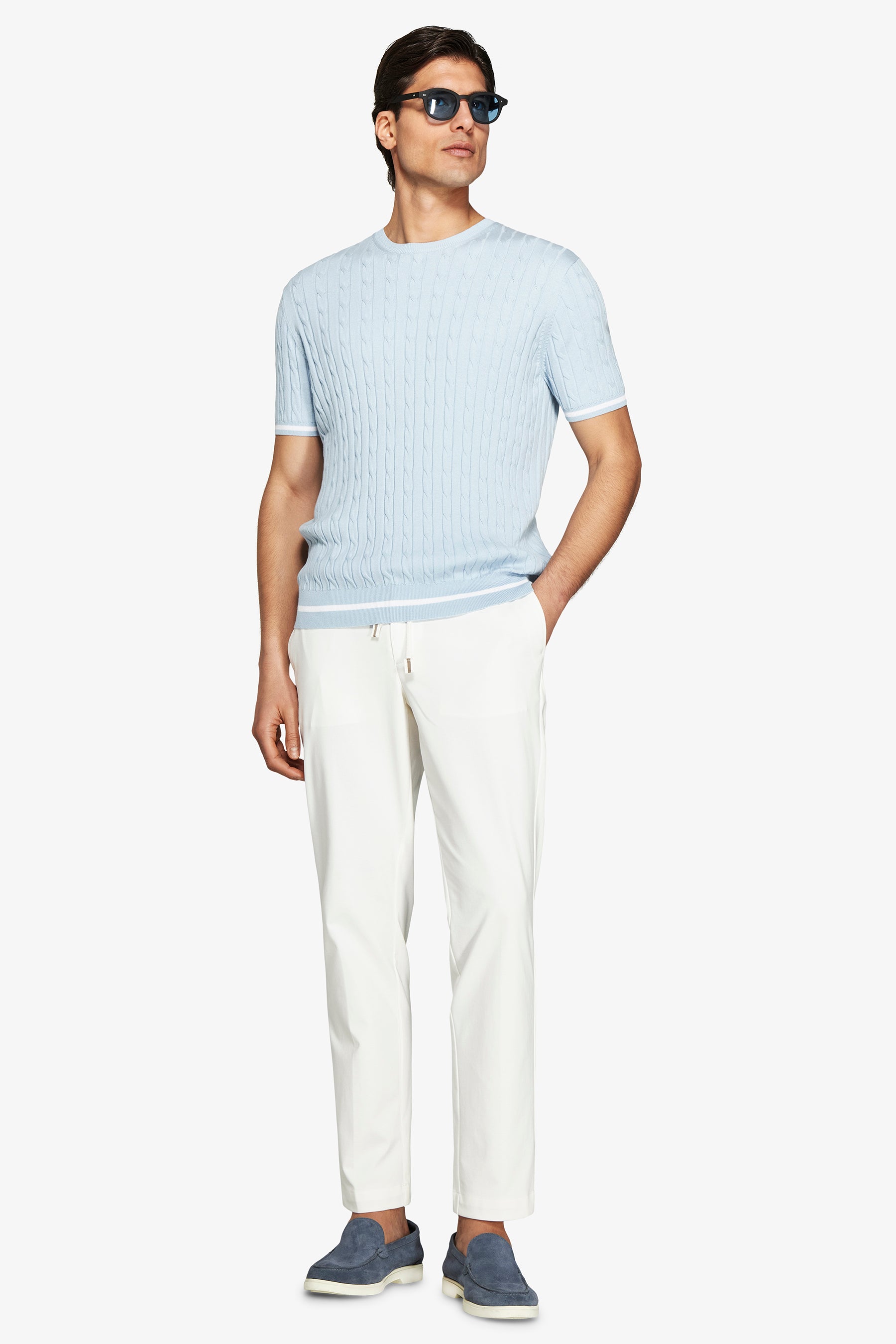 Maglia girocollo treccia celeste DNJ-Dan John