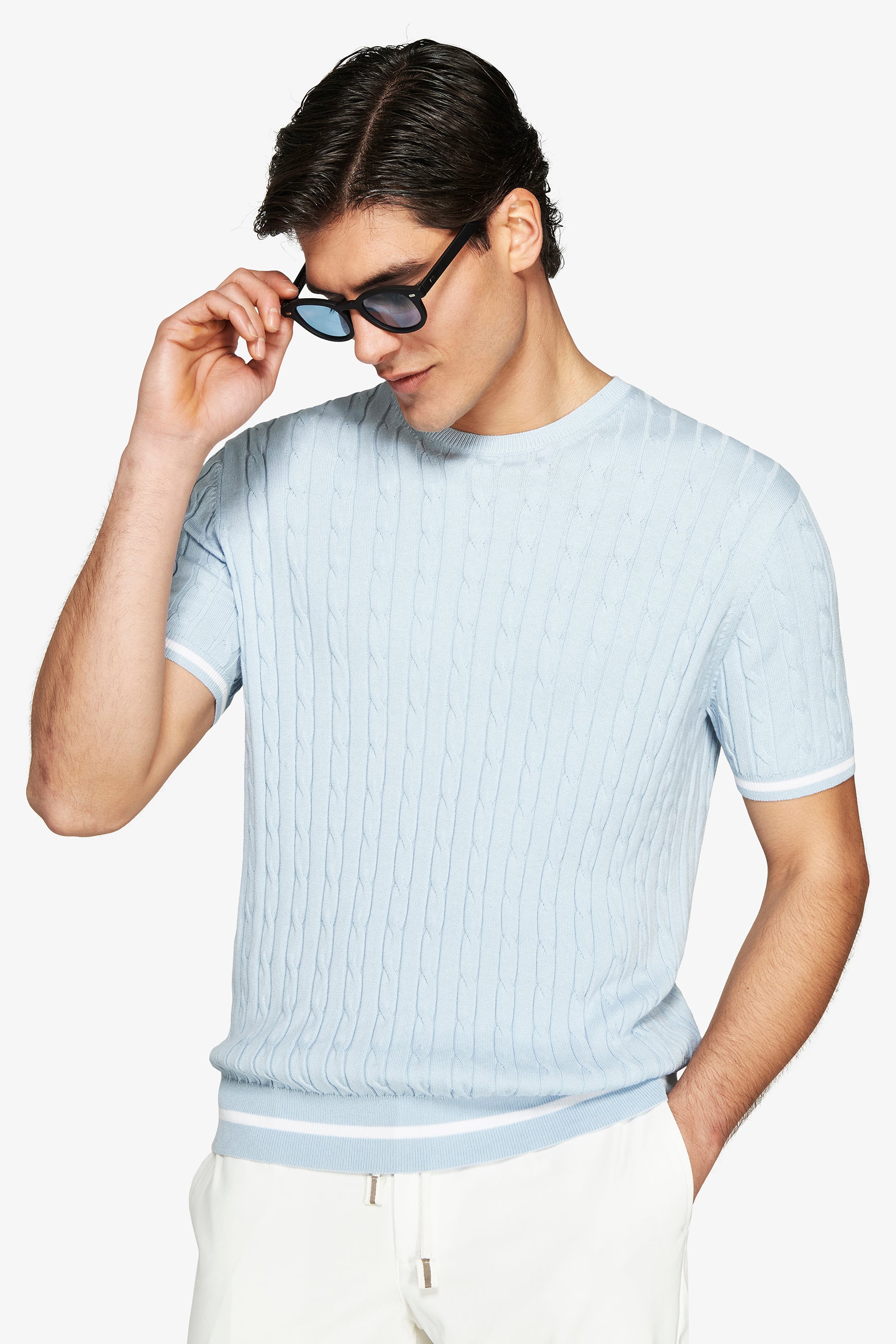 Maglia girocollo treccia celeste DNJ-Dan John