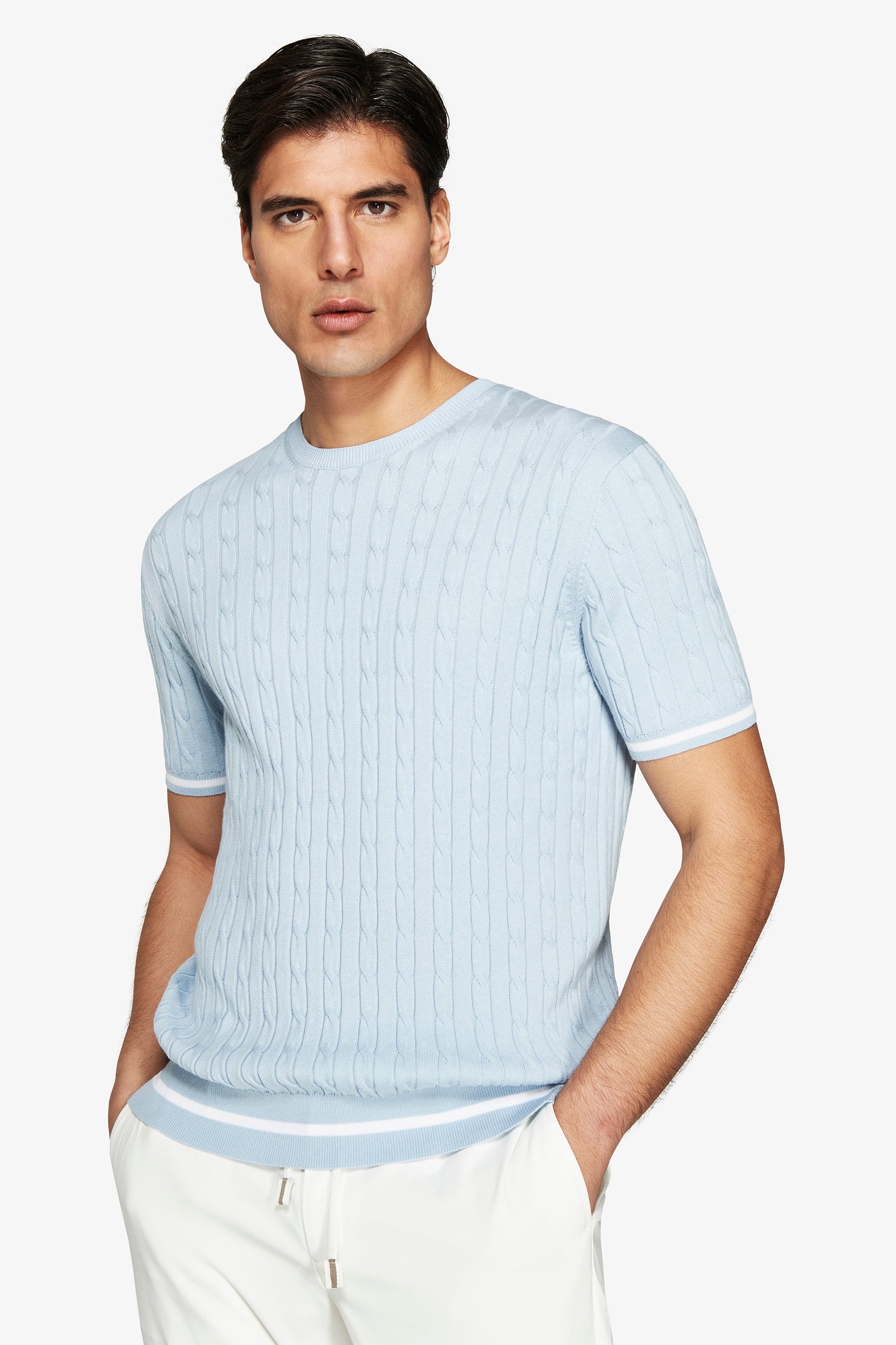 Maglia girocollo treccia celeste DNJ-Dan John